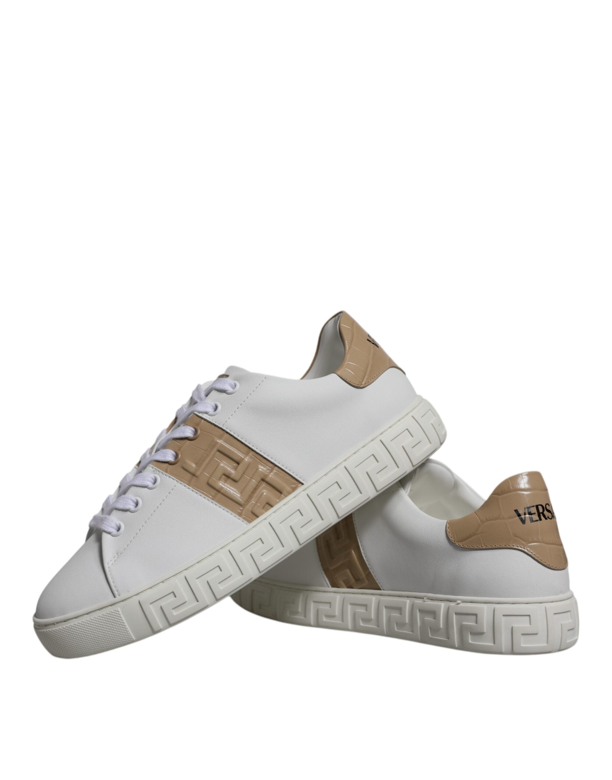 Versace White Brown Greca Print TPU Low Top Men Sneakers Shoes - Luxe Nova