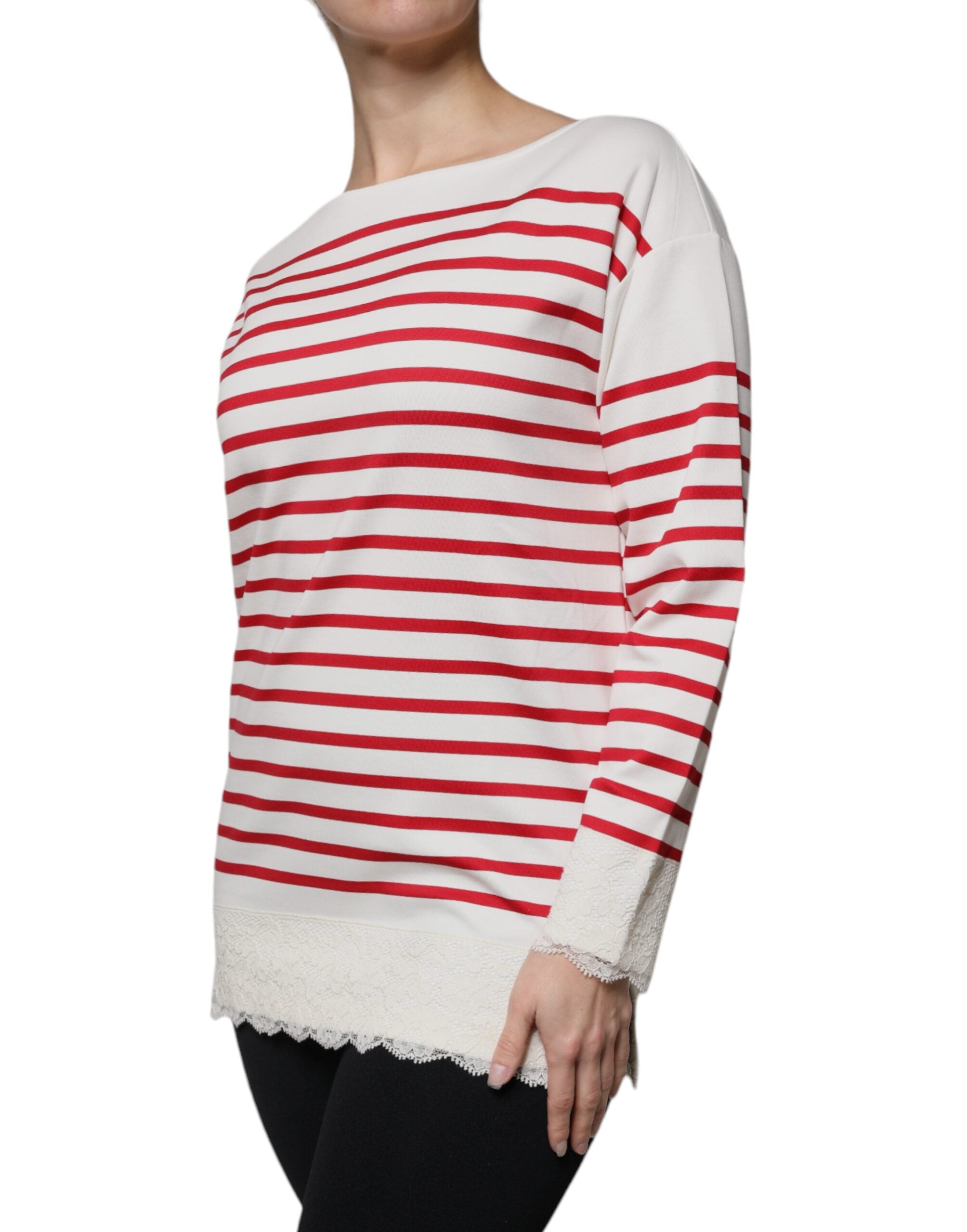 Dolce & Gabbana White Red Stripes Cotton Long Sleeves Top - Luxe Nova