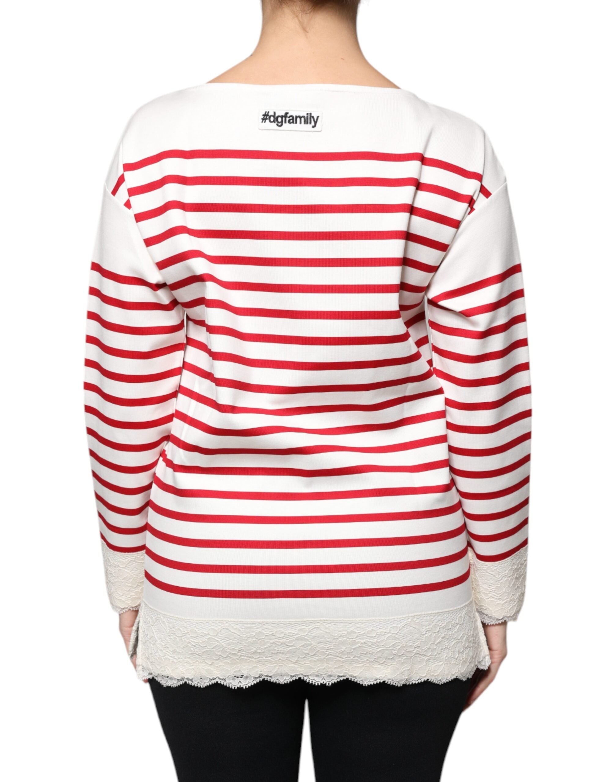 Dolce & Gabbana White Red Stripes Cotton Long Sleeves Top - Luxe Nova