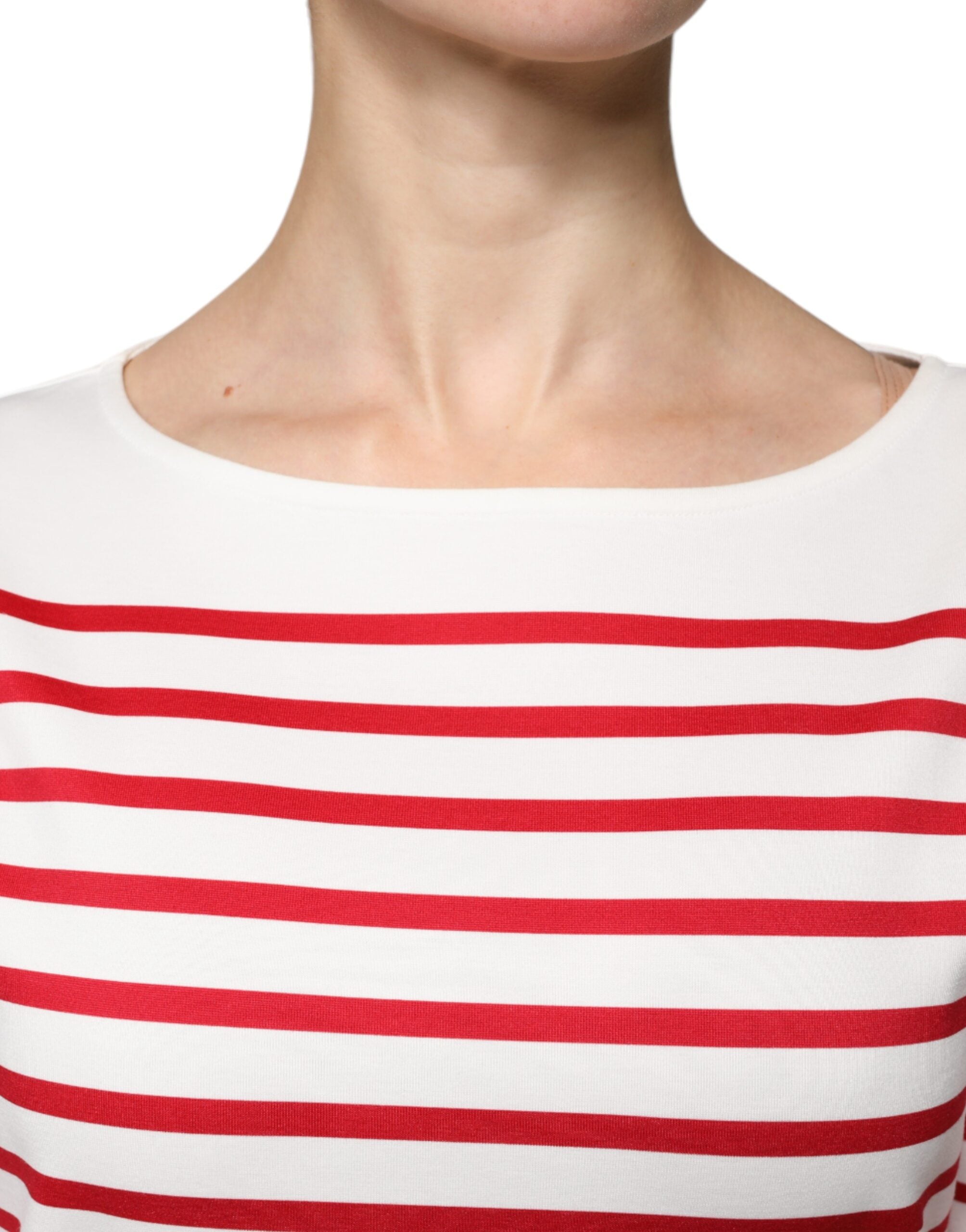 Dolce & Gabbana White Red Stripes Cotton Long Sleeves Top - Luxe Nova