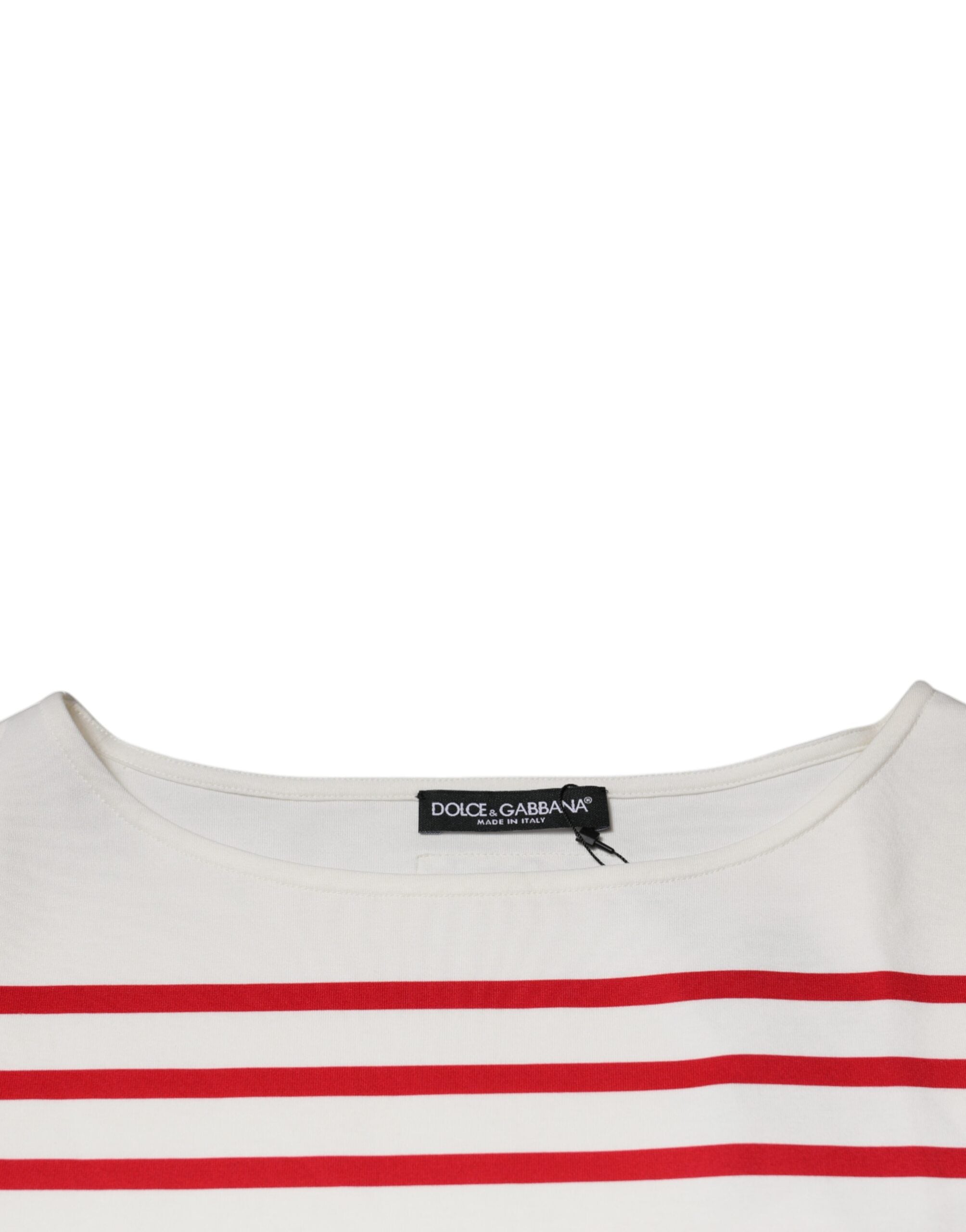 Dolce & Gabbana White Red Stripes Cotton Long Sleeves Top - Luxe Nova