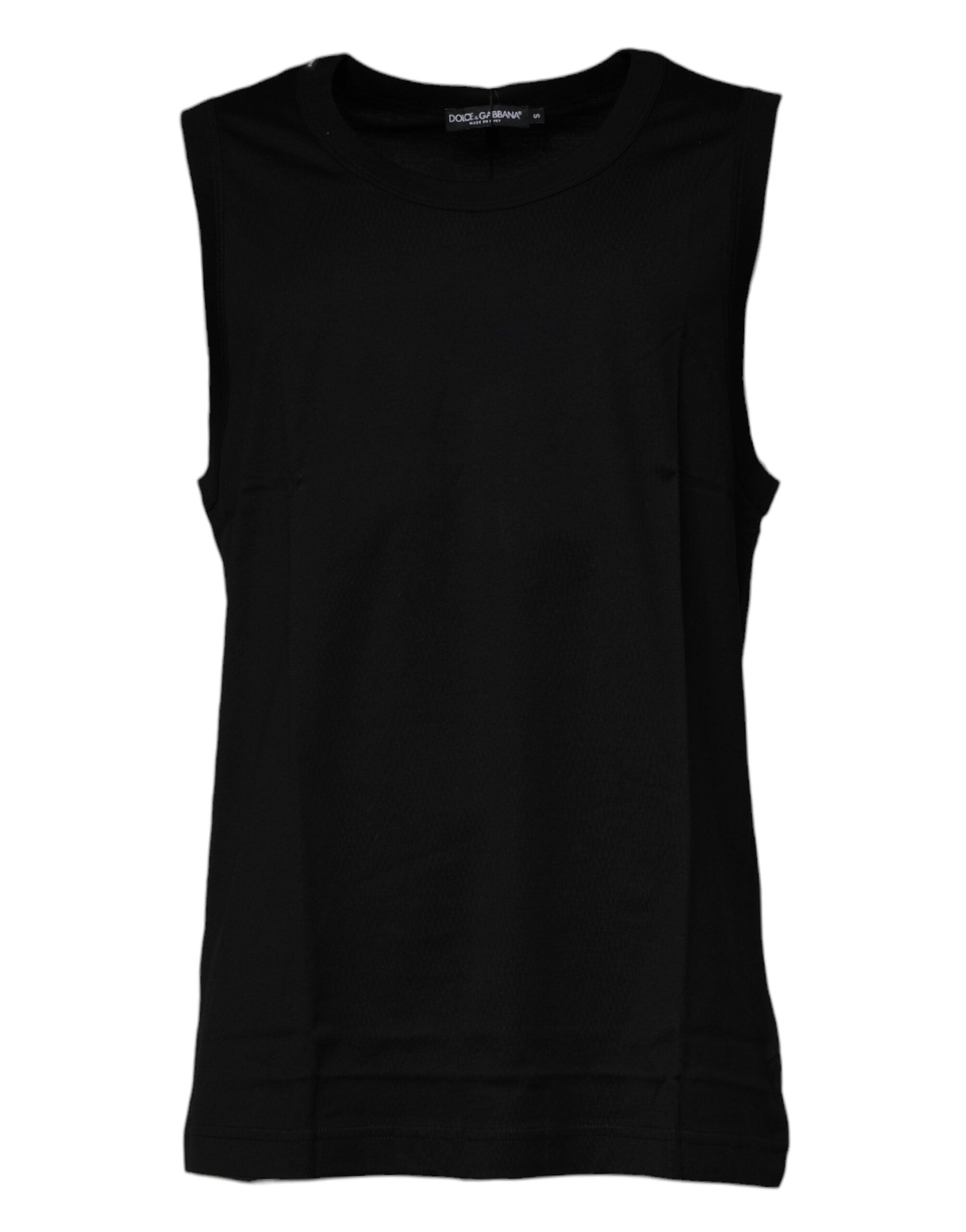 Dolce & Gabbana Black Cotton Round Neck Sleeveless T-shirt - Luxe Nova