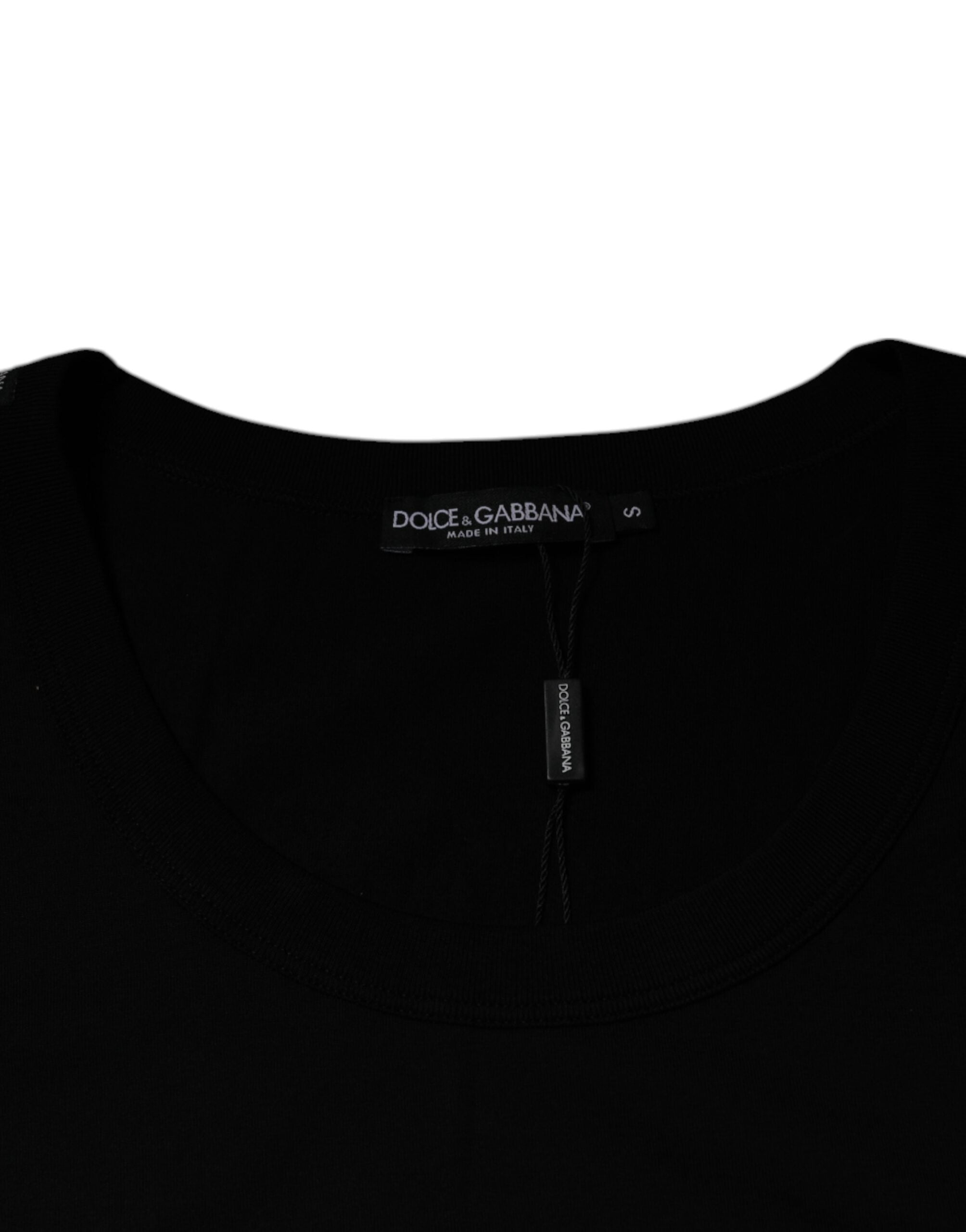 Dolce & Gabbana Black Cotton Round Neck Sleeveless T-shirt - Luxe Nova
