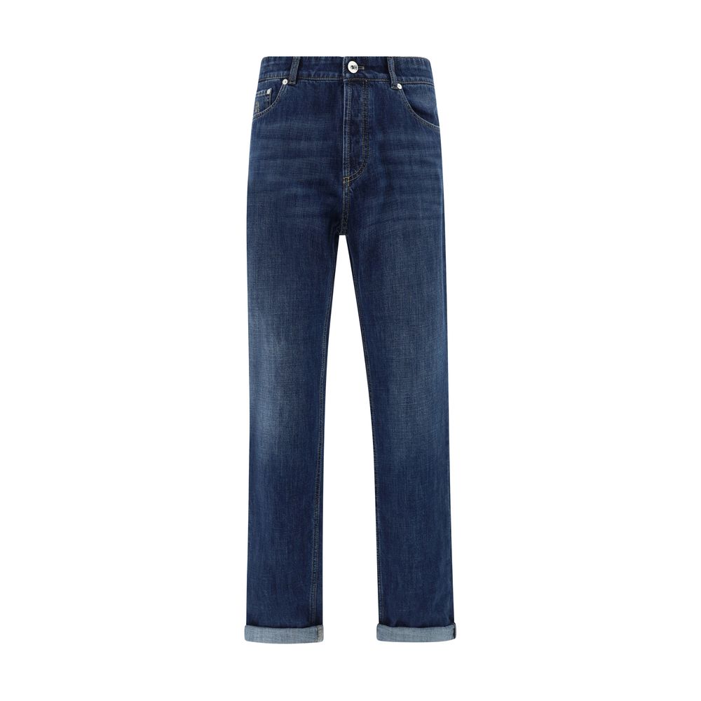 Brunello Cucinelli Blue Cotton Straight-Leg Jeans - Luxe Nova