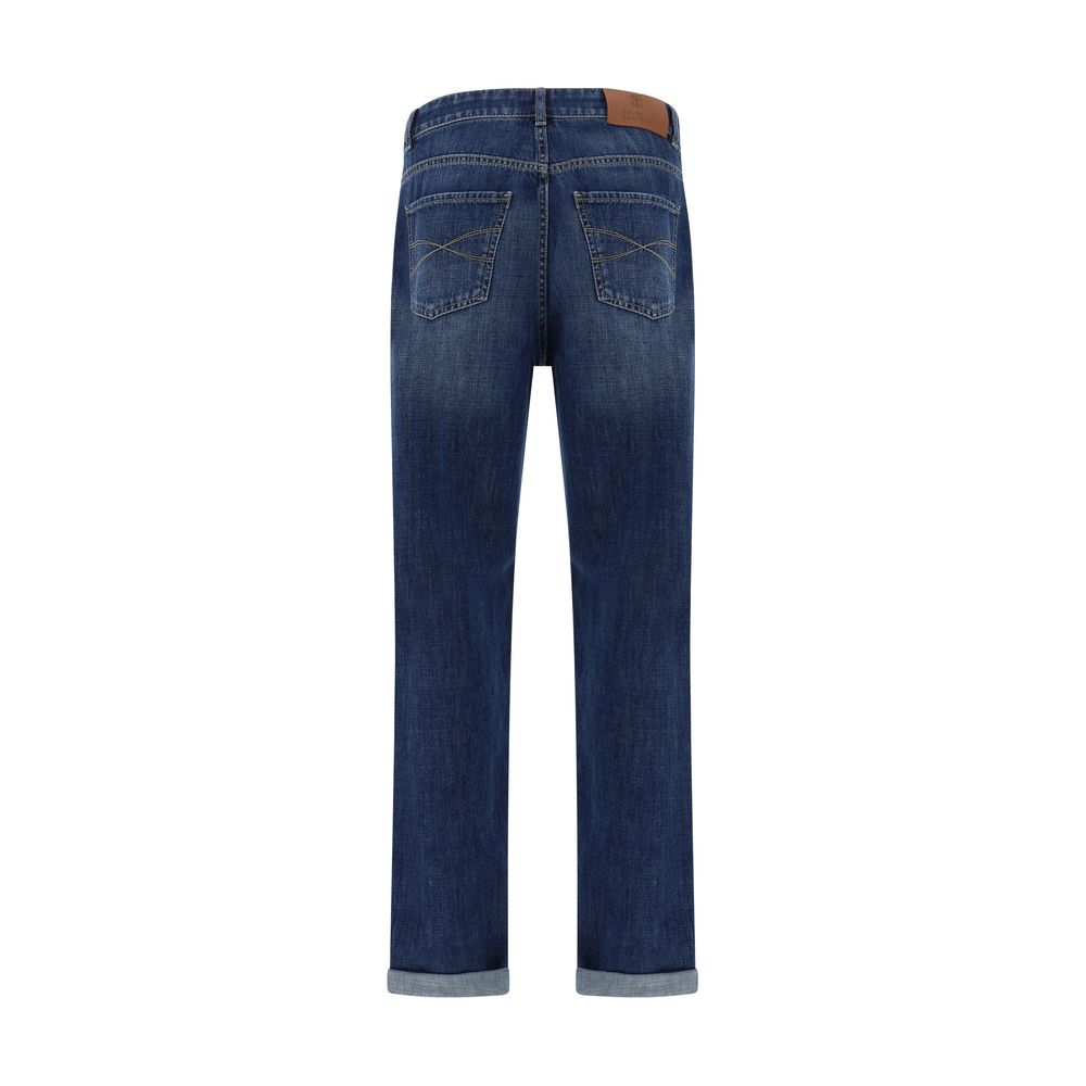 Brunello Cucinelli Blue Cotton Straight-Leg Jeans - Luxe Nova