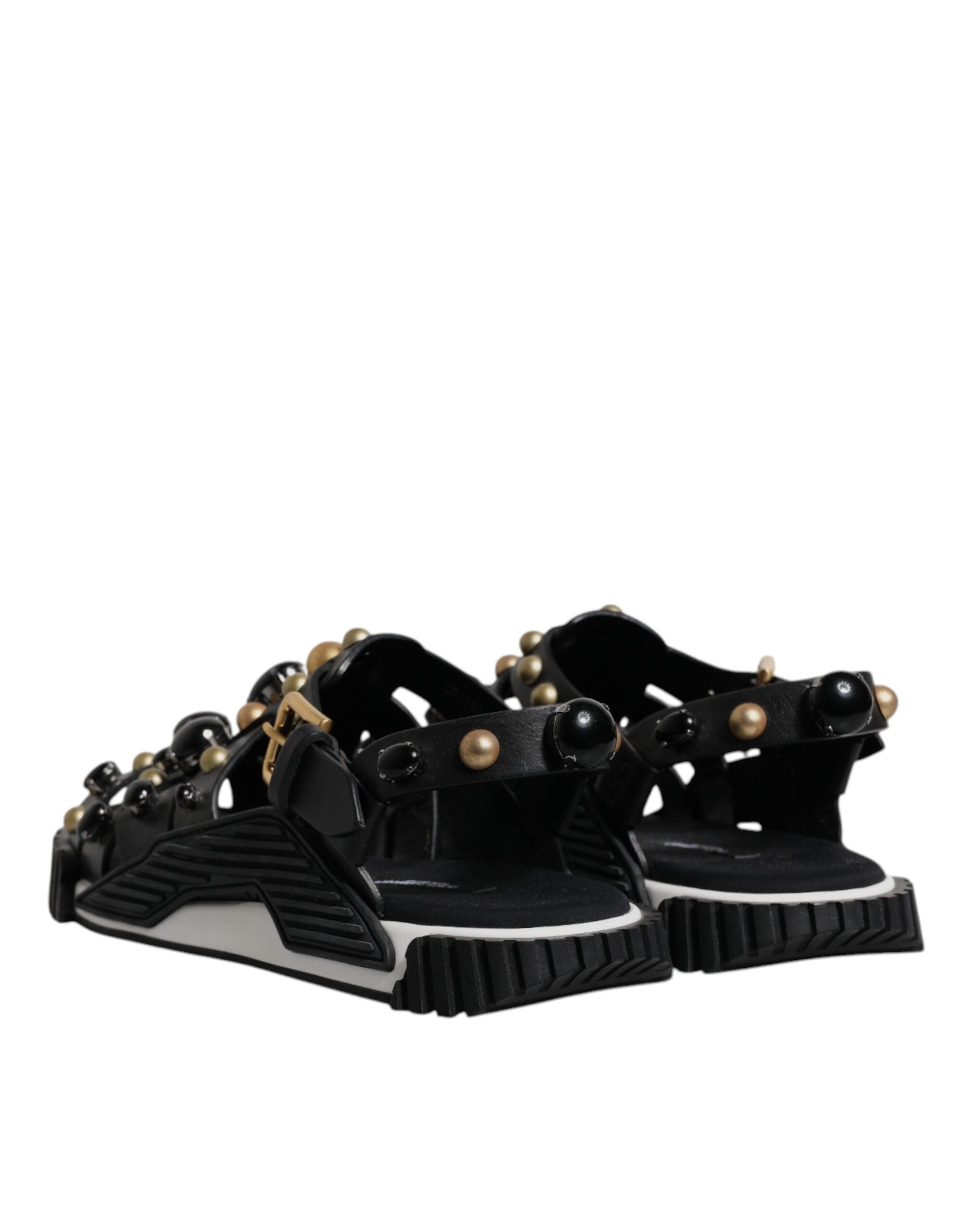 Dolce & Gabbana Black Leather Studded Slides Sandals Shoes - Luxe Nova
