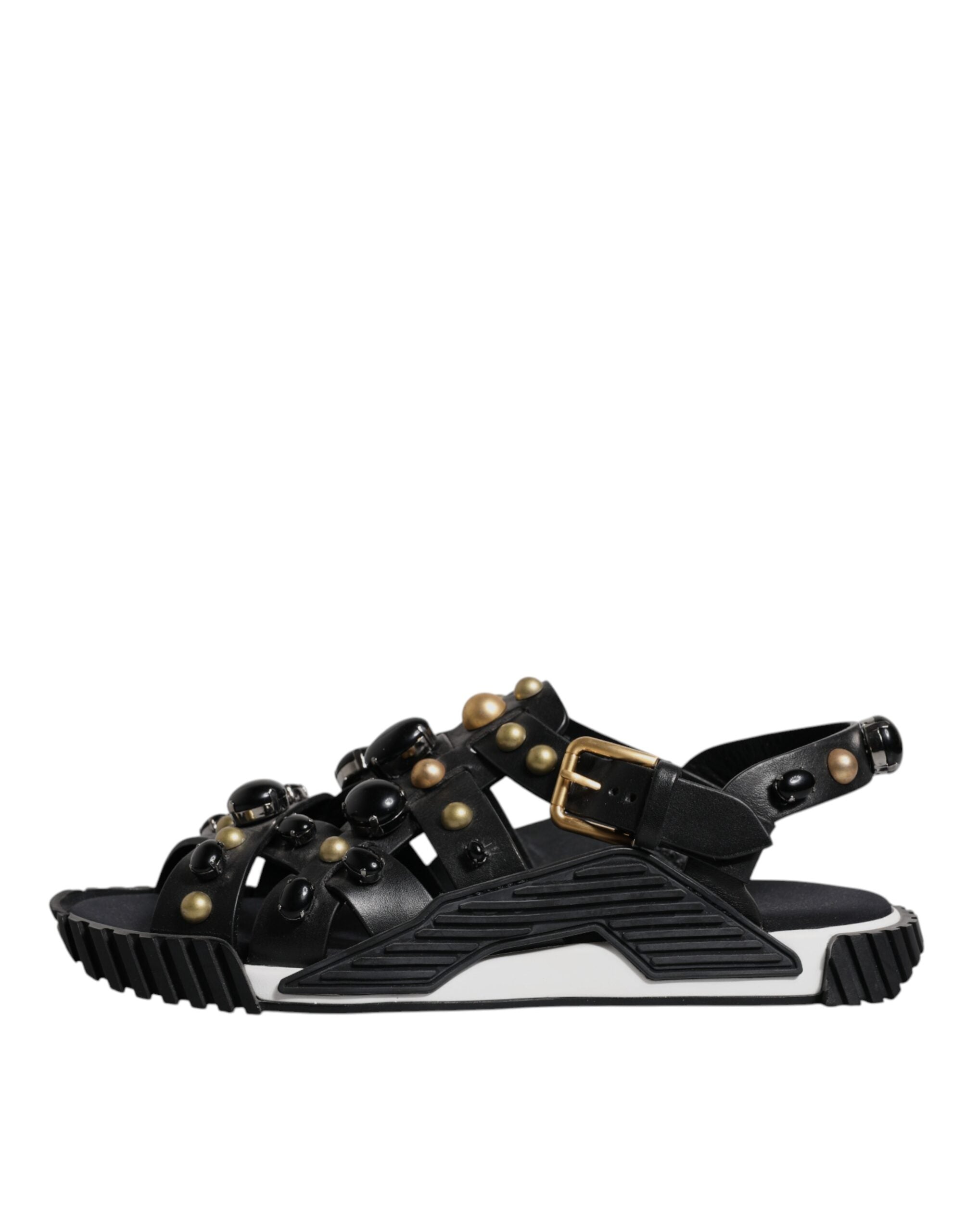 Dolce & Gabbana Black Leather Studded Slides Sandals Shoes - Luxe Nova