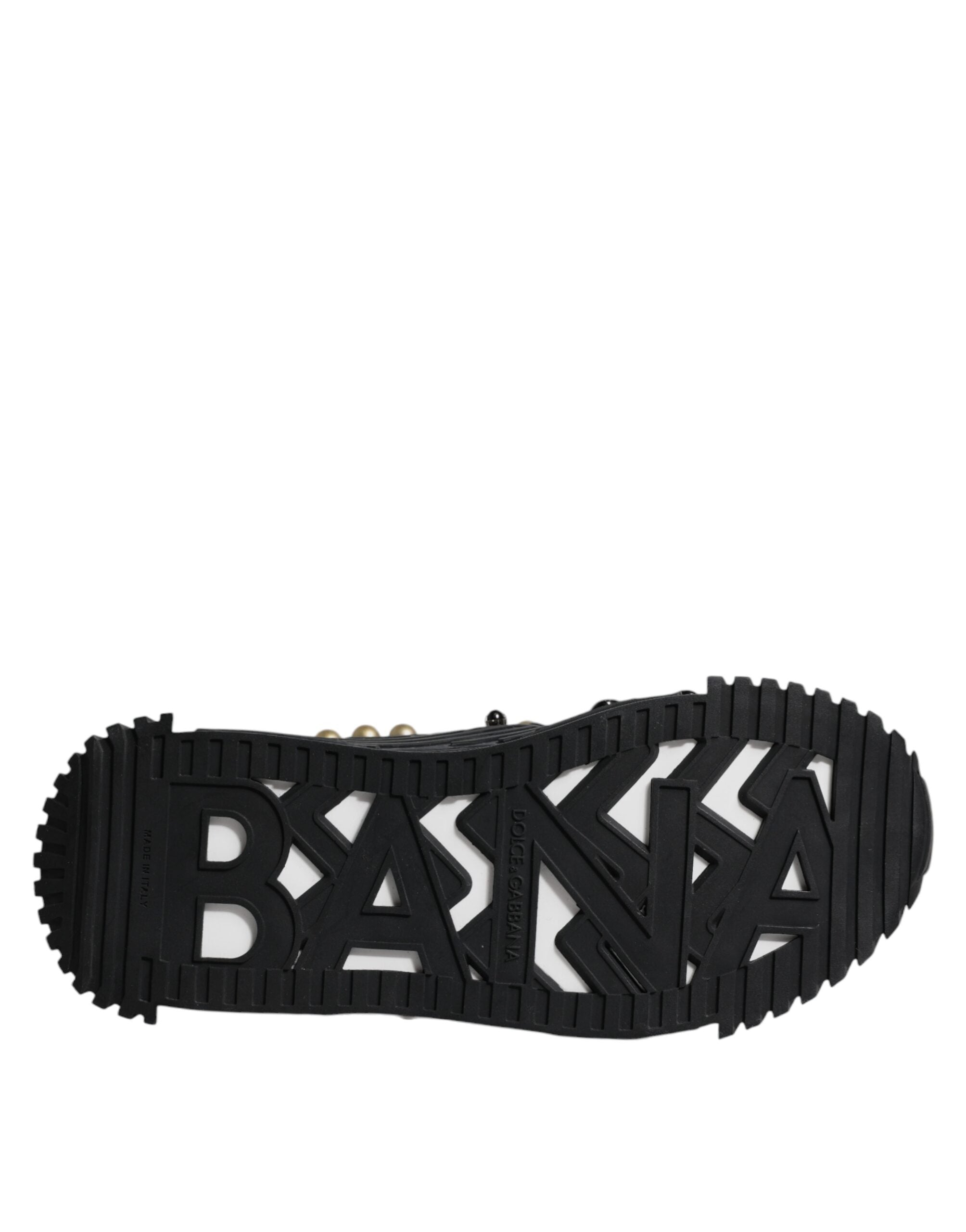 Dolce & Gabbana Black Leather Studded Slides Sandals Shoes - Luxe Nova
