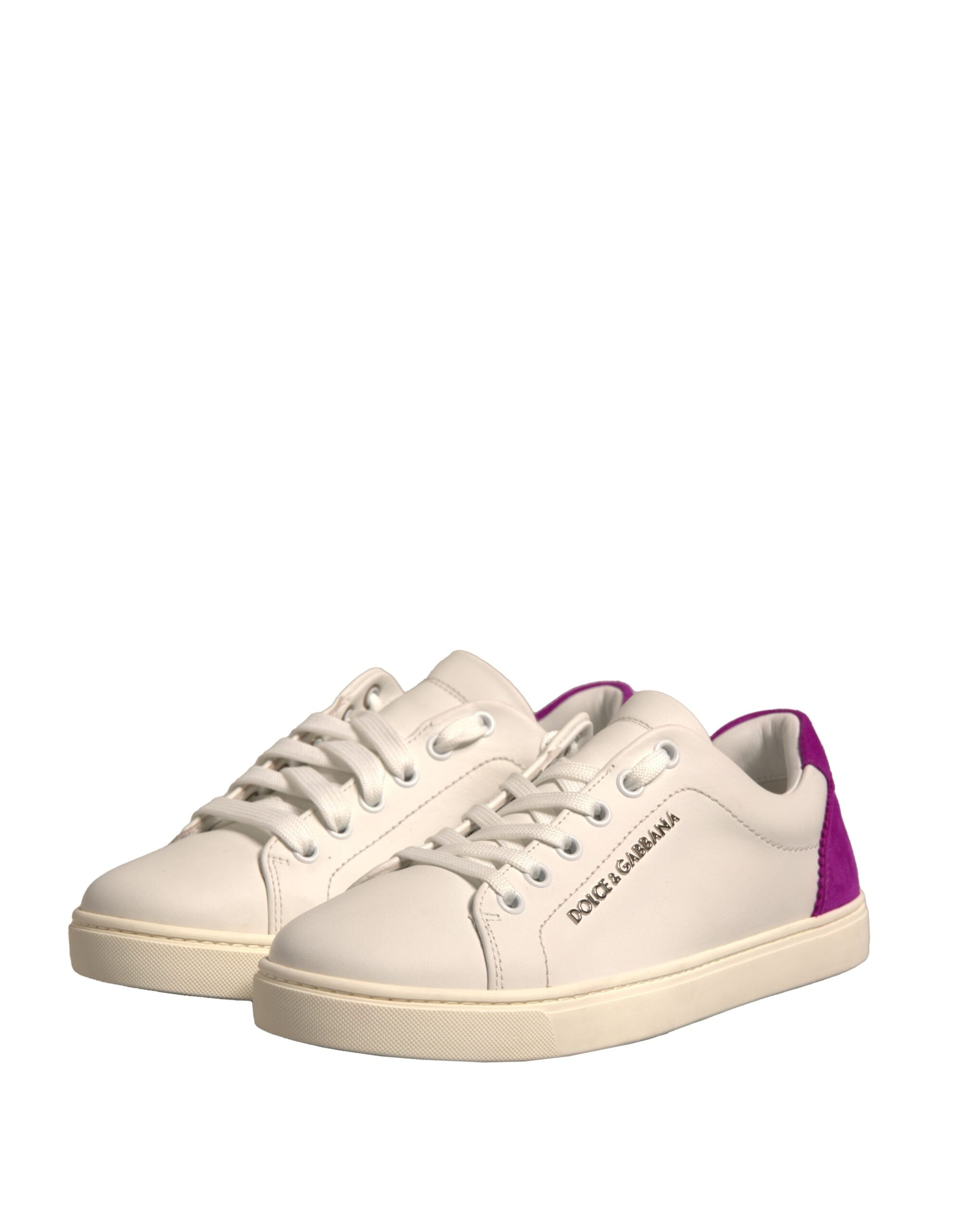 Dolce & Gabbana White Suede Leather Low Top Sneakers Shoes - Luxe Nova