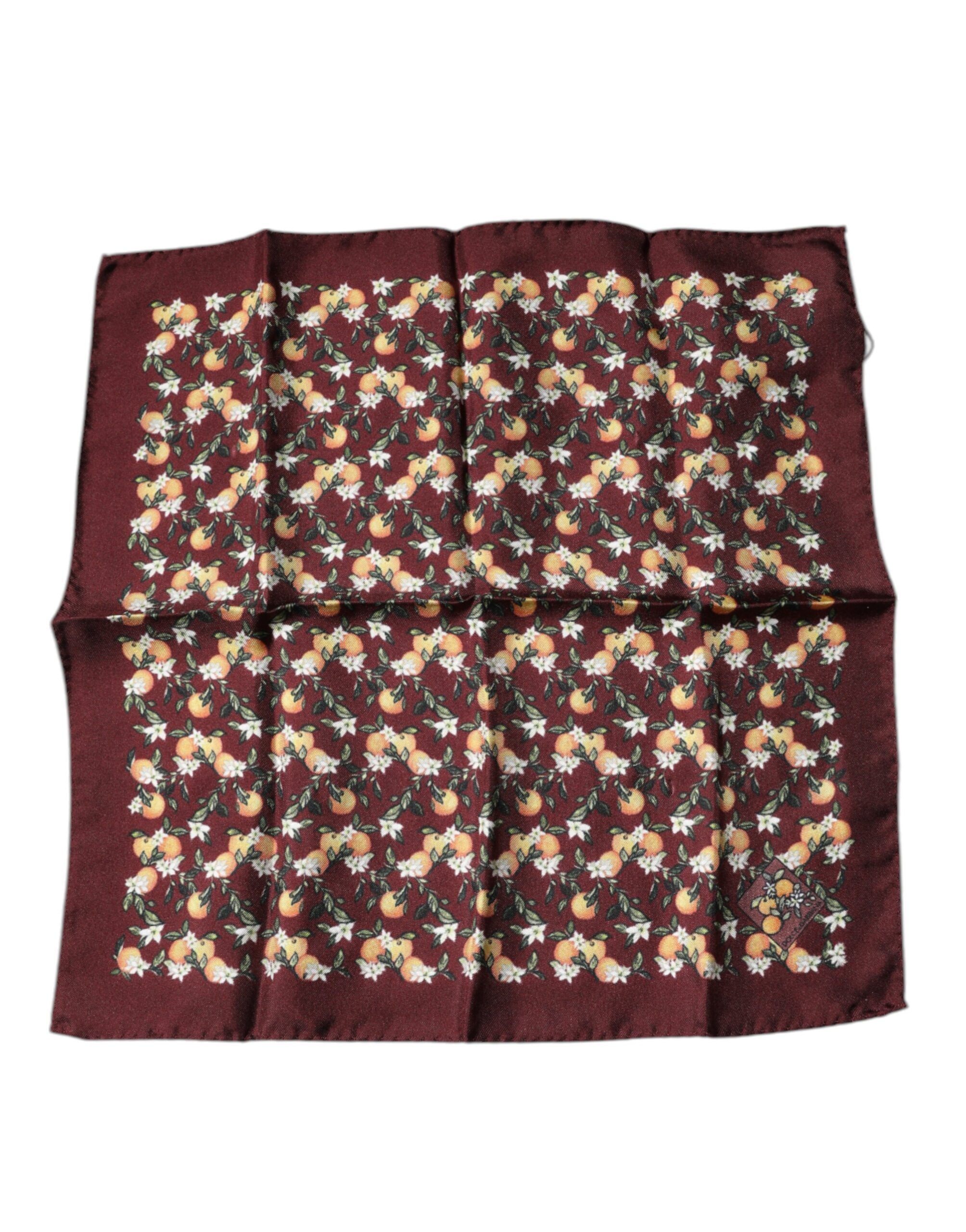 Dolce & Gabbana Maroon Oranges Silk Square Handkerchief Scarf - Luxe Nova