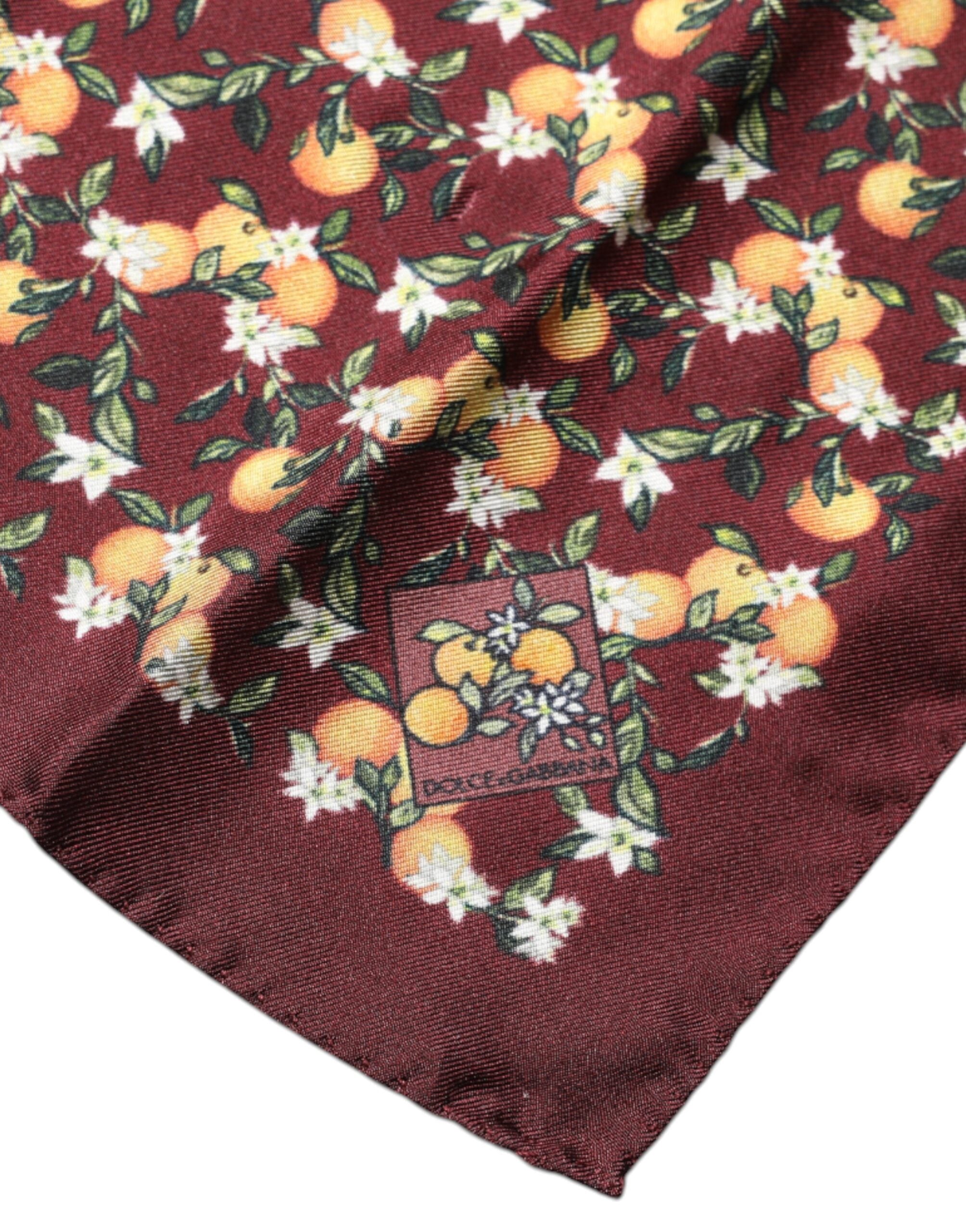 Dolce & Gabbana Maroon Oranges Silk Square Handkerchief Scarf - Luxe Nova
