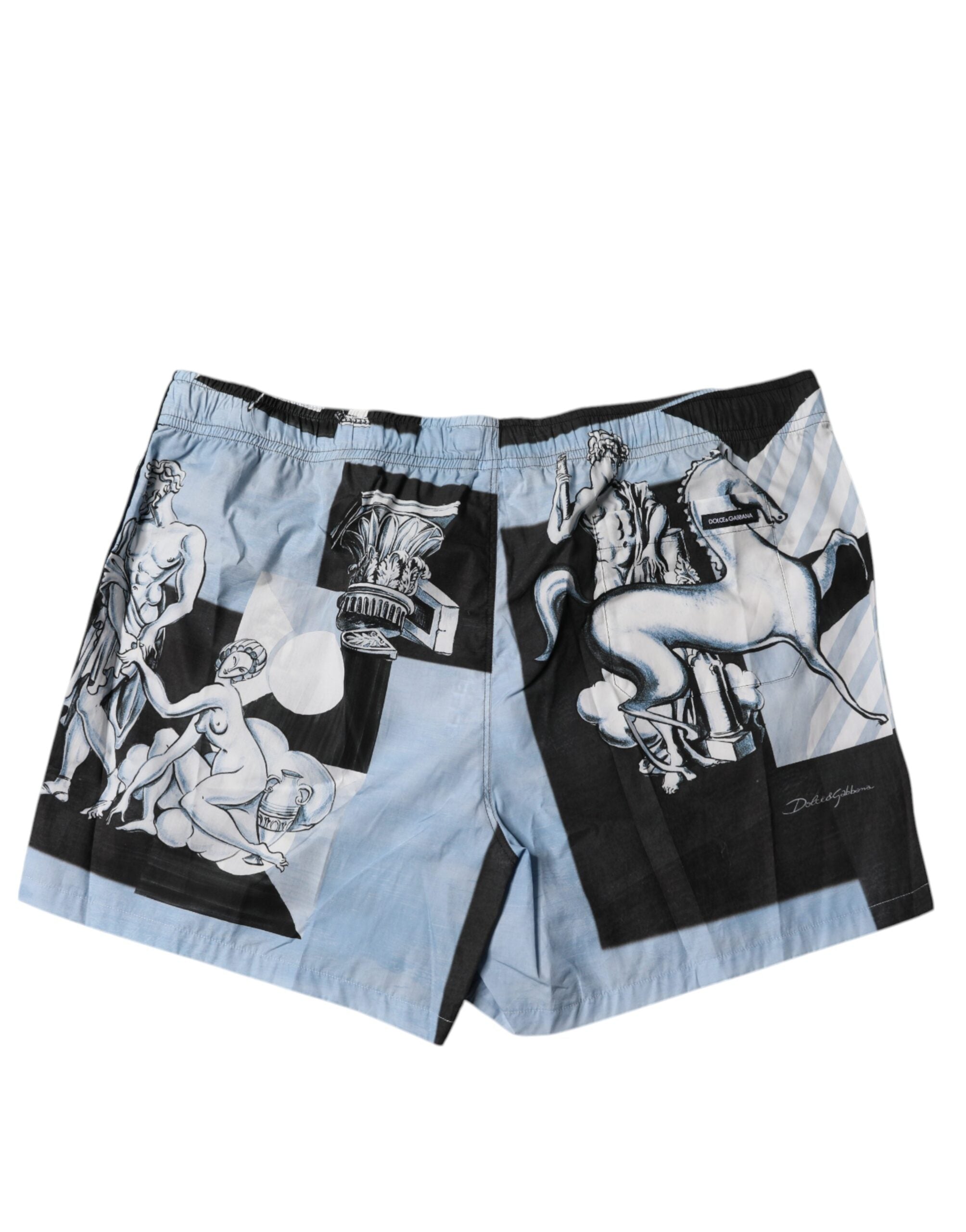 Dolce & Gabbana Blue Statue Print Cotton Mens Shorts - Luxe Nova