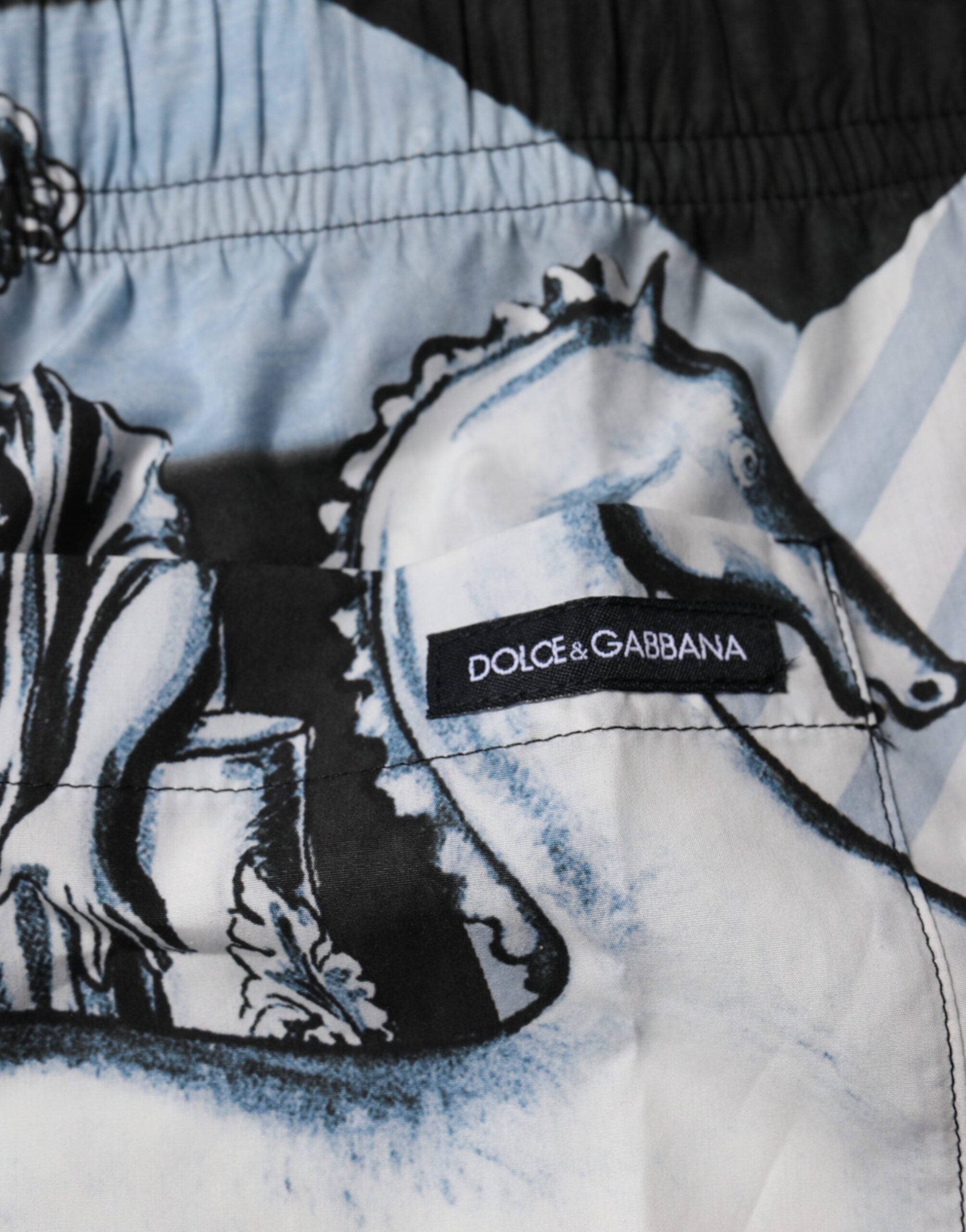 Dolce & Gabbana Blue Statue Print Cotton Mens Shorts - Luxe Nova