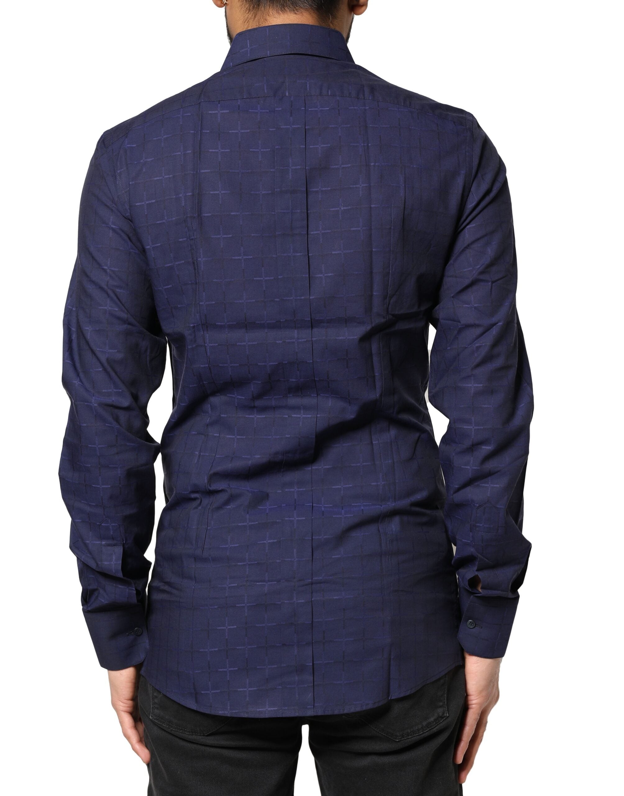 Dolce & Gabbana Blue Check Tartan GOLD Formal Dress Shirt