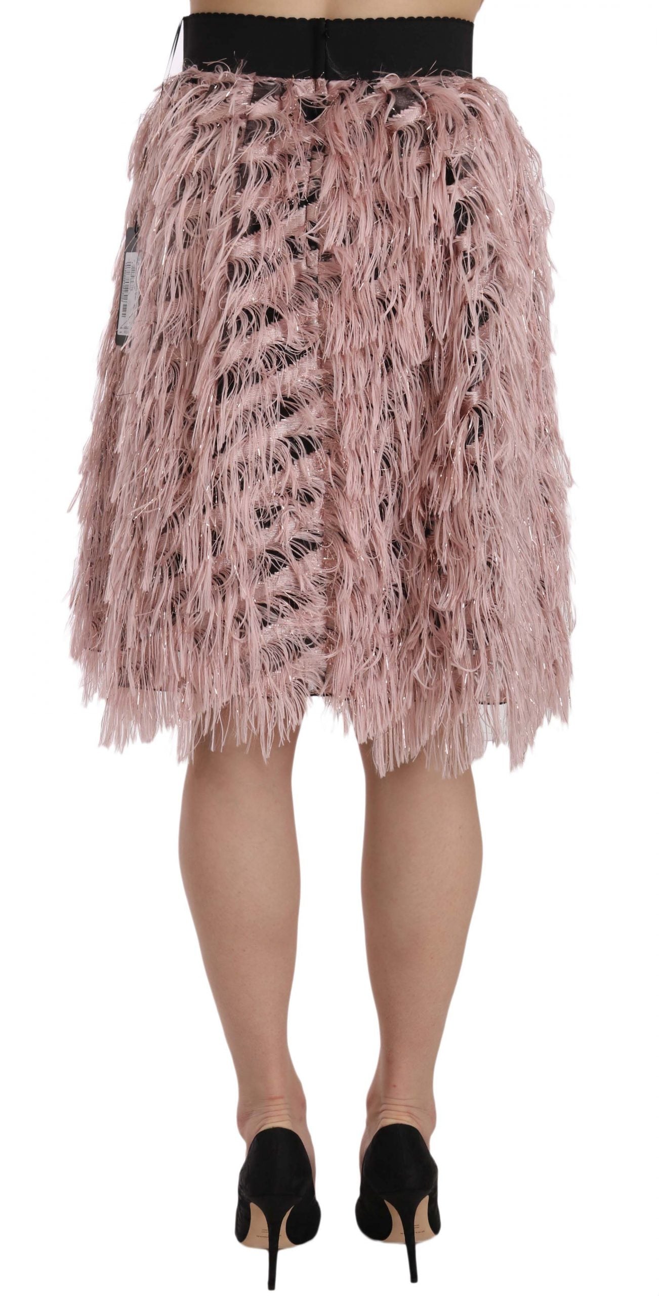 Dolce & Gabbana Pink Gold Fringe Metallic Pencil A-line Skirt - Luxe Nova