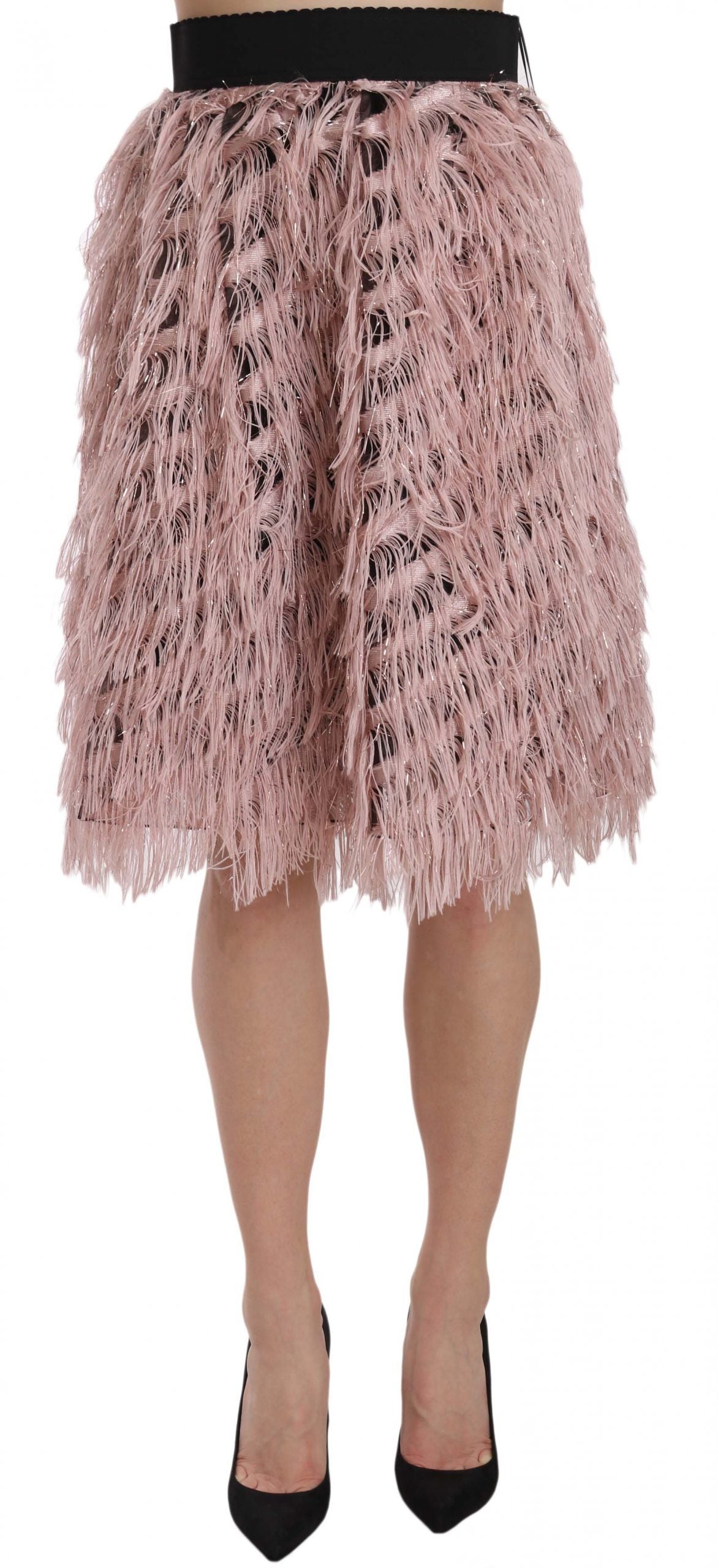 Dolce & Gabbana Pink Gold Fringe Metallic Pencil A-line Skirt - Luxe Nova