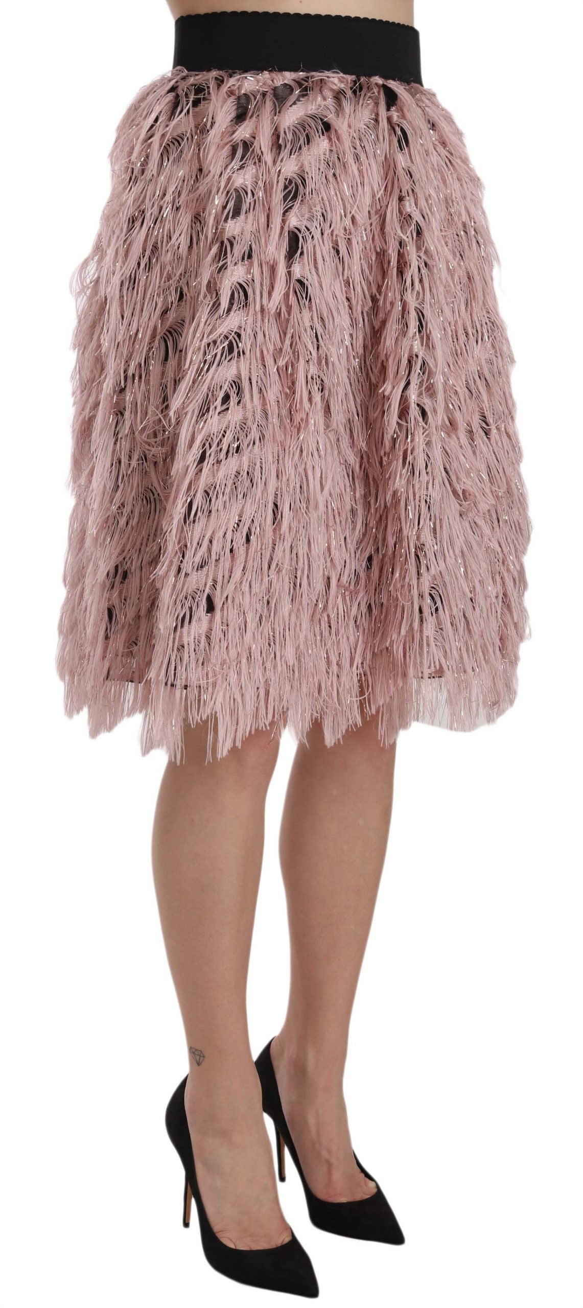 Dolce & Gabbana Pink Gold Fringe Metallic Pencil A-line Skirt - Luxe Nova