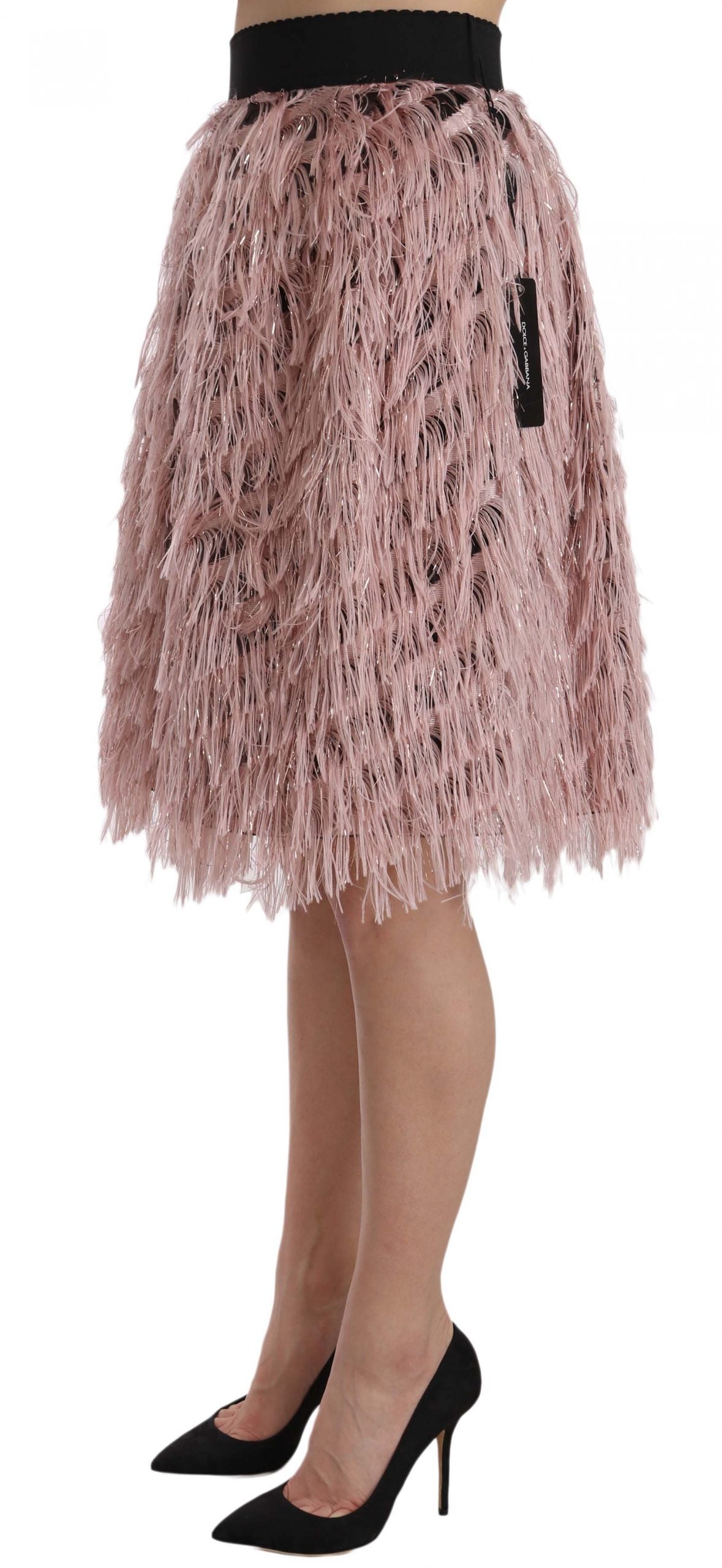 Dolce & Gabbana Pink Gold Fringe Metallic Pencil A-line Skirt - Luxe Nova