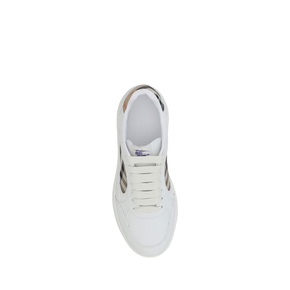 Burberry White Calf Leather Bos Taurus Low Top Sneakers - Luxe Nova