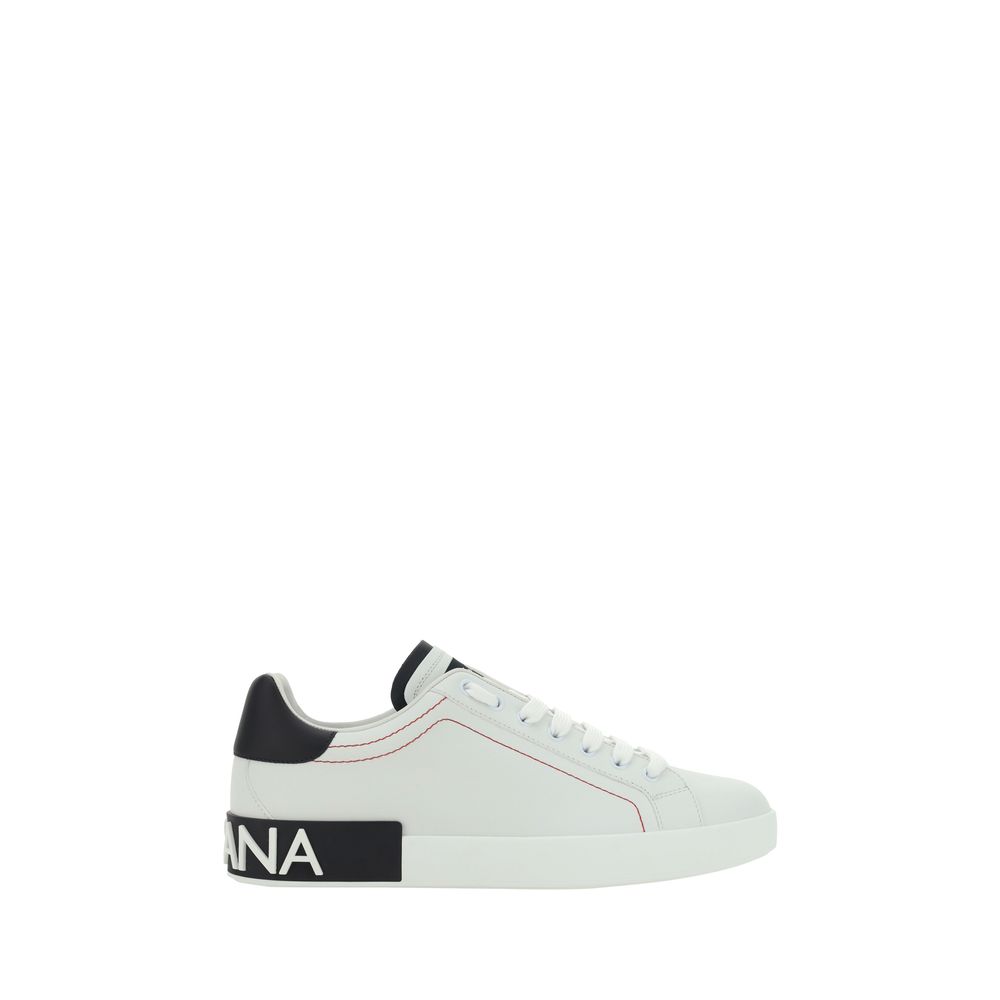 Dolce & Gabbana White Calf Leather Bos Taurus Low Top Sneakers - Luxe Nova