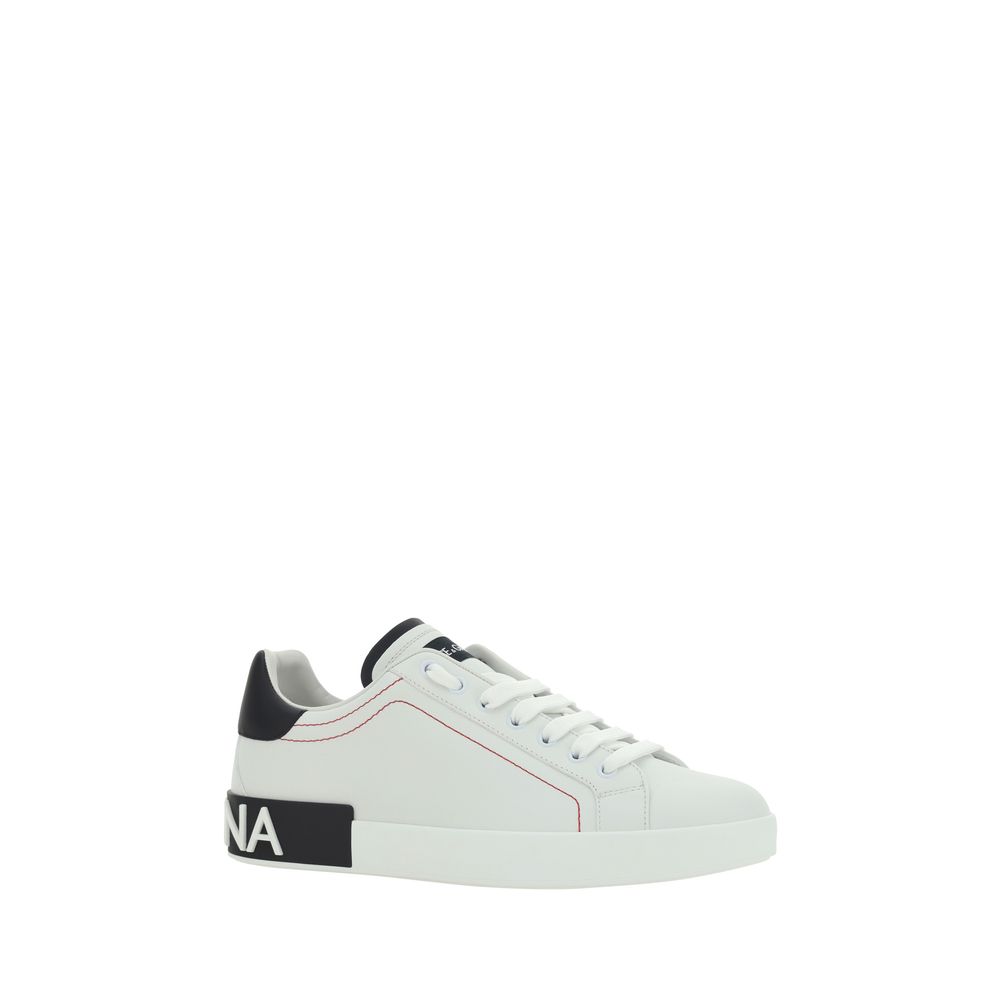 Dolce & Gabbana White Calf Leather Bos Taurus Low Top Sneakers - Luxe Nova