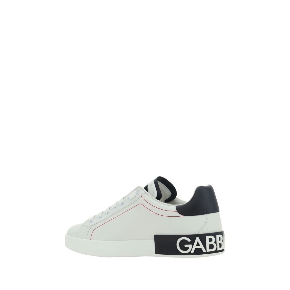 Dolce & Gabbana White Calf Leather Bos Taurus Low Top Sneakers - Luxe Nova