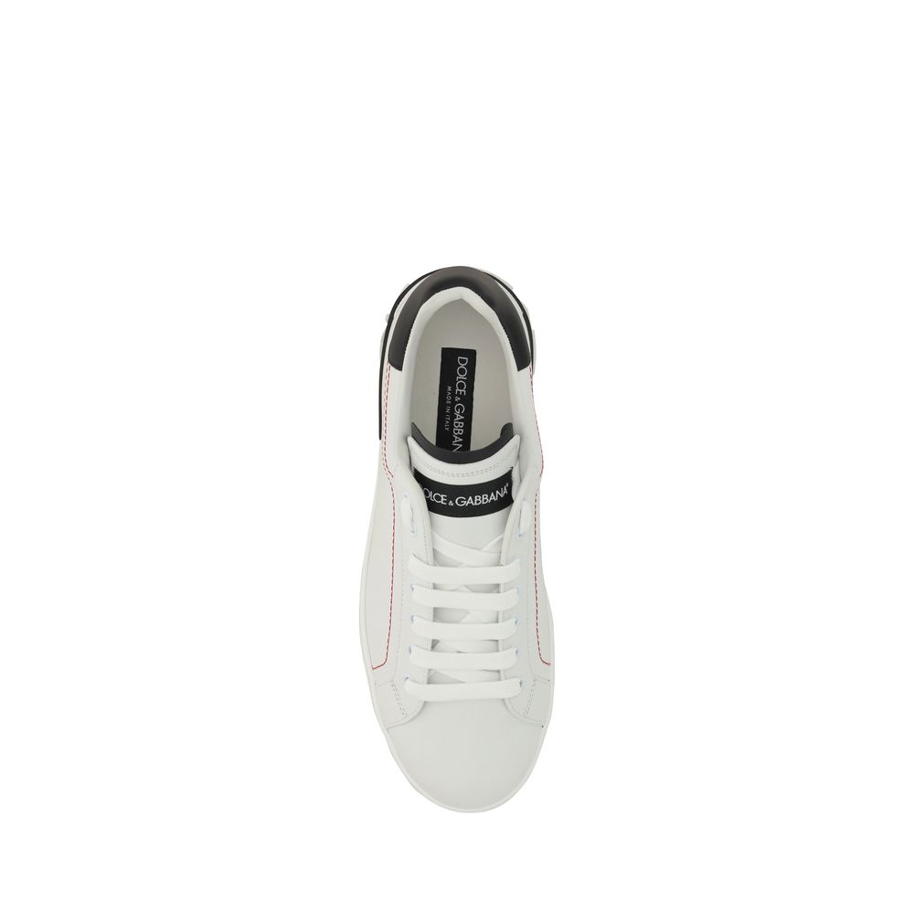 Dolce & Gabbana White Calf Leather Bos Taurus Low Top Sneakers - Luxe Nova