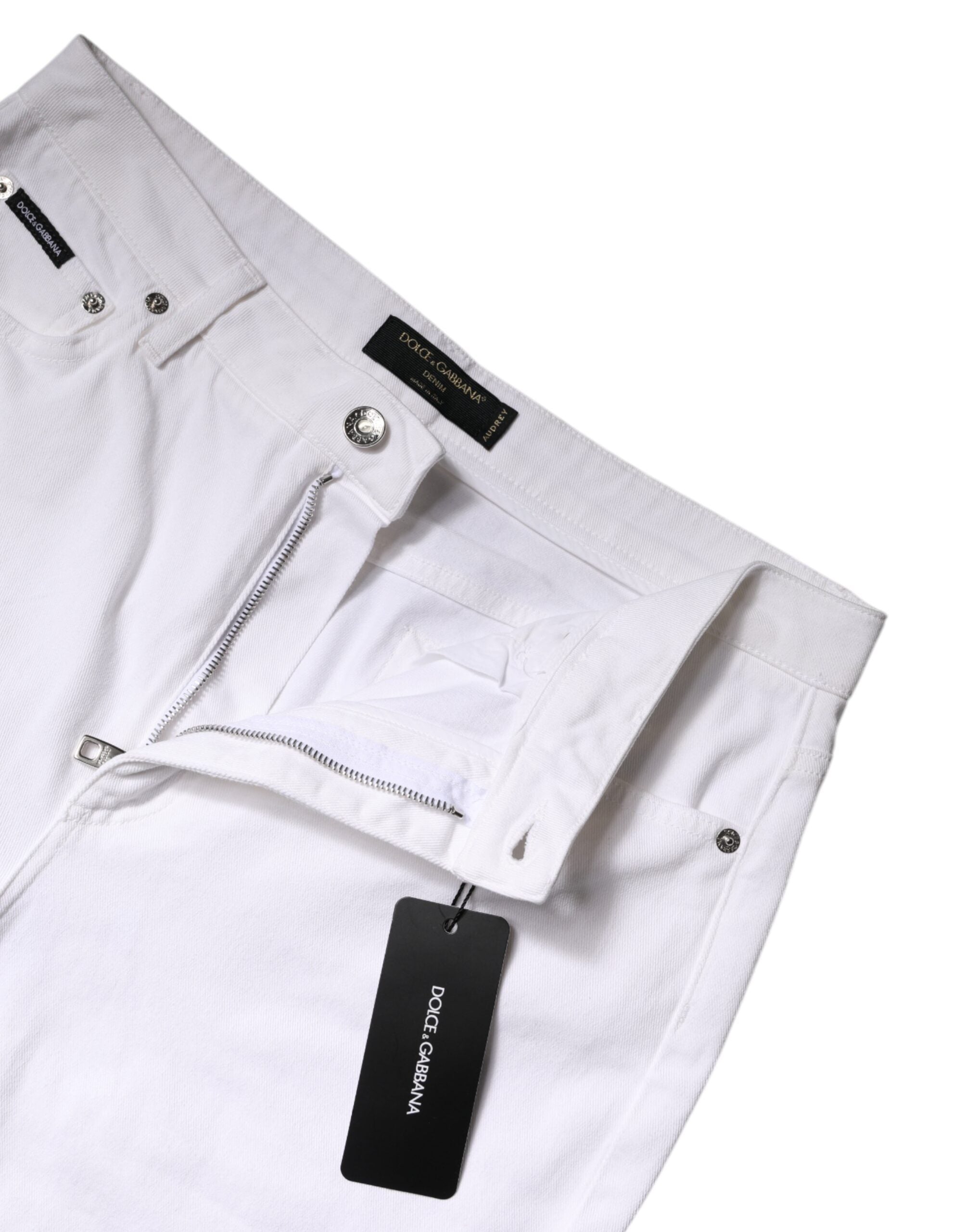 Dolce & Gabbana White Cotton Mid Waist Skinny Denim Jeans