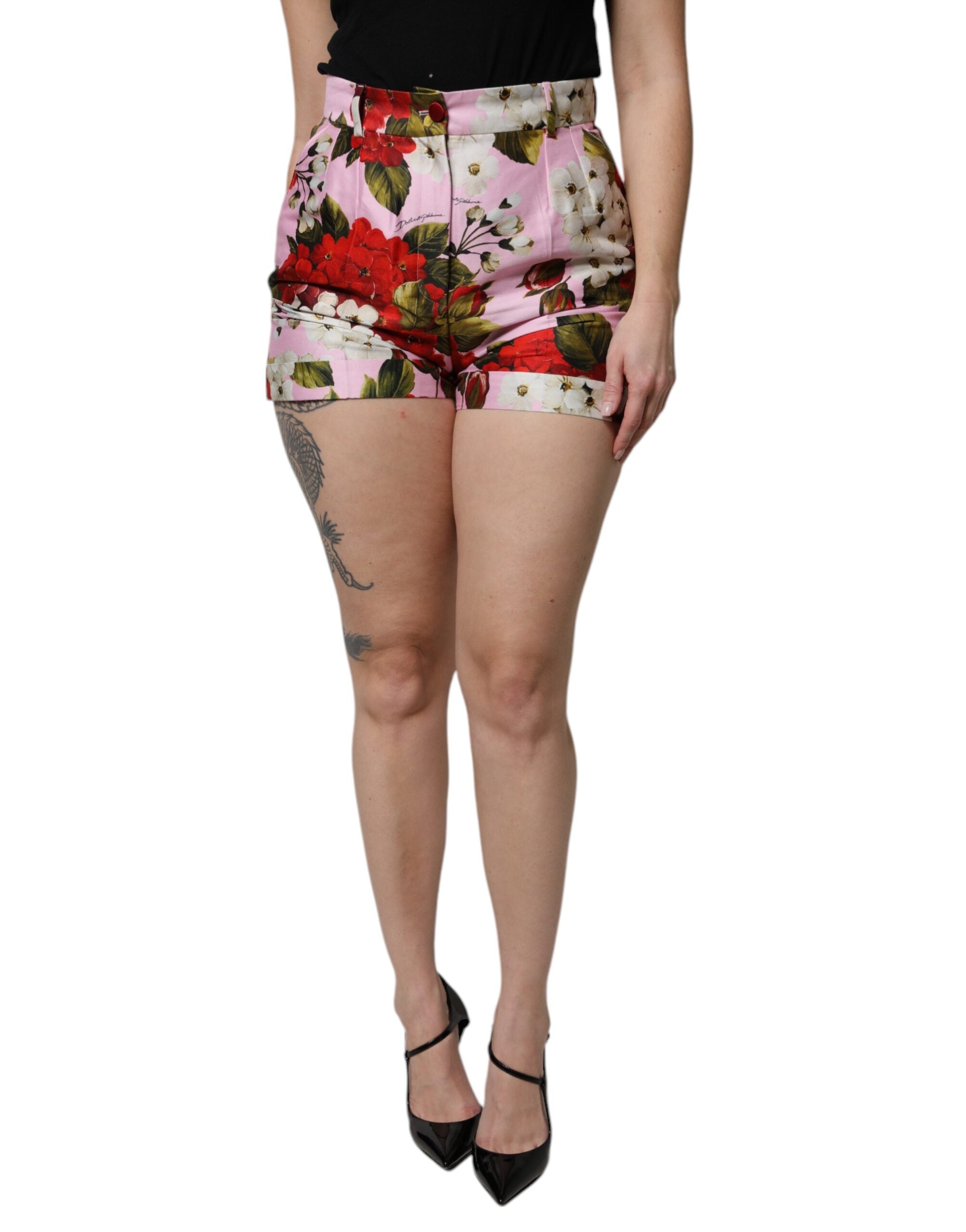 Dolce & Gabbana Pink Floral Print High Waist Hotpants Short