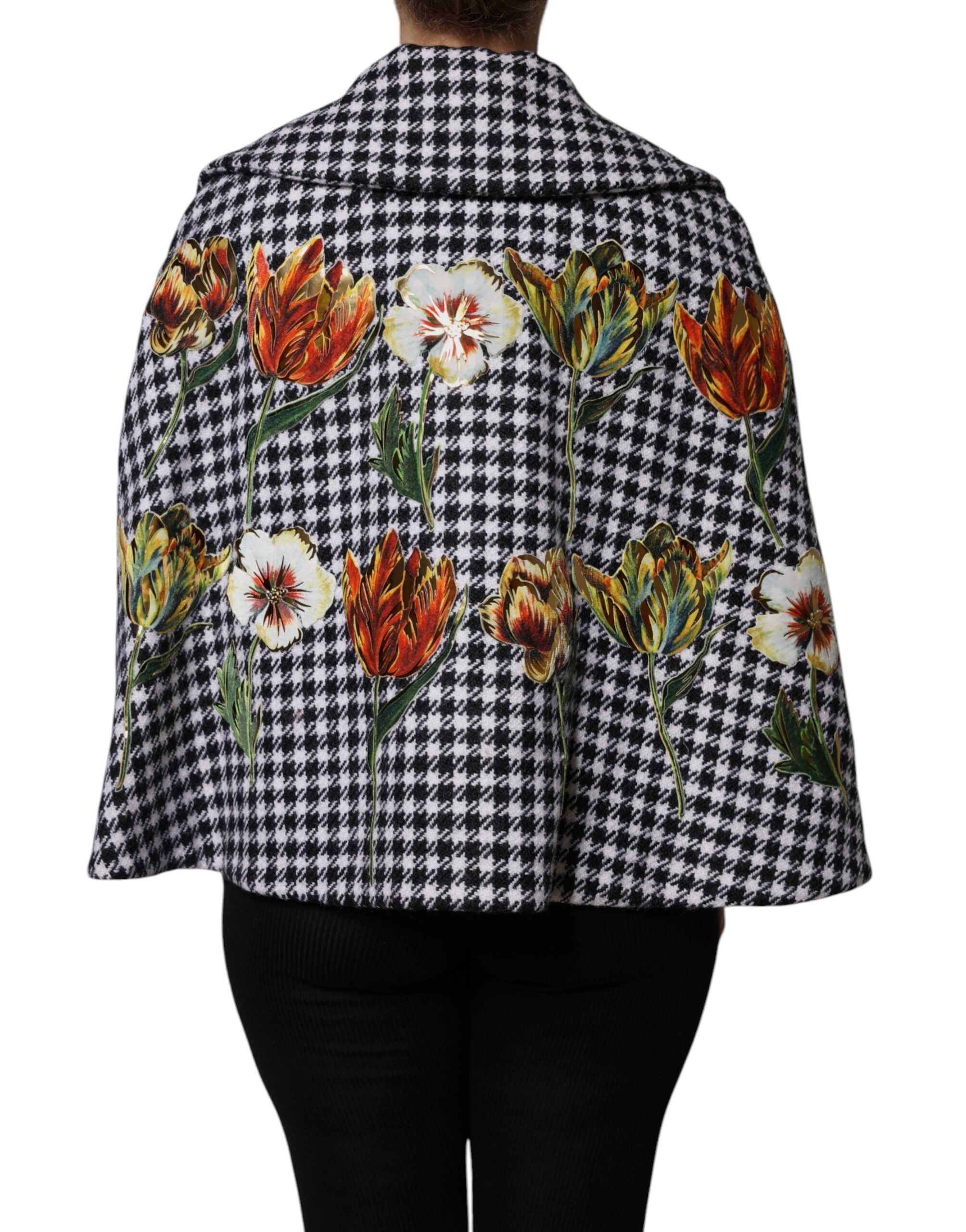 Dolce & Gabbana Black White Monochrome Patterned Floral Cape Jacket