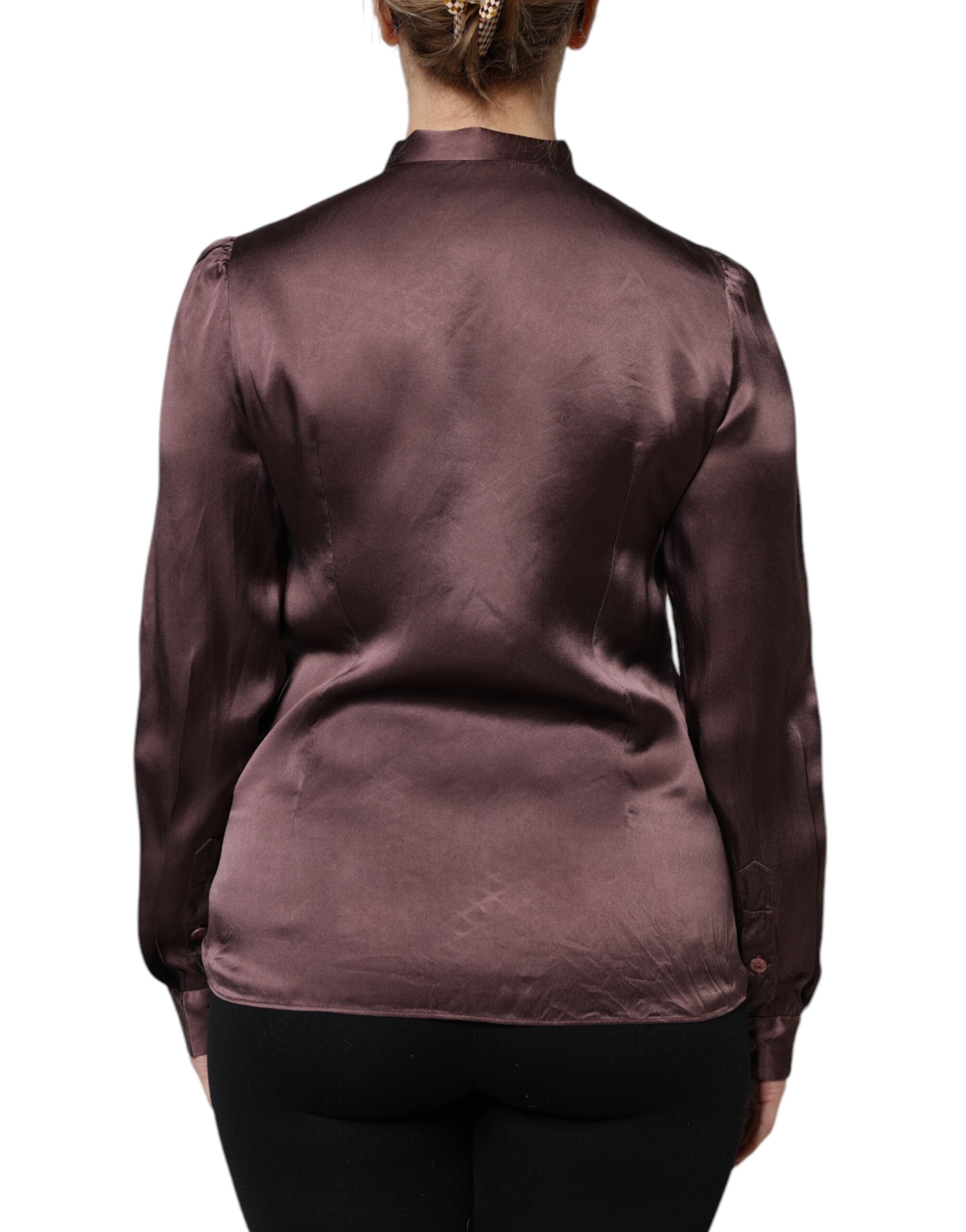 Dolce & Gabbana Brown Ascot Collar Long Sleeve Blouse Top - Luxe Nova