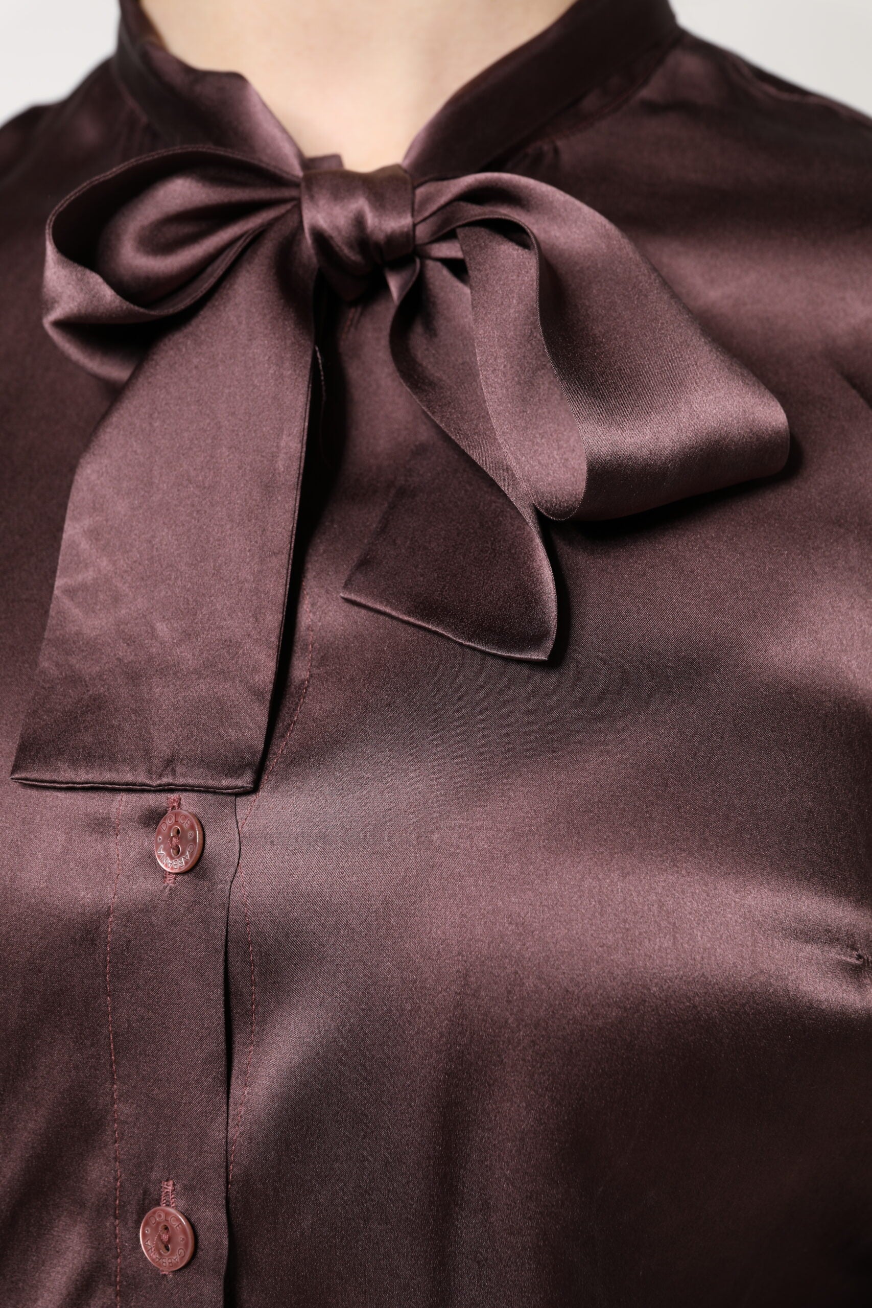 Dolce & Gabbana Brown Ascot Collar Long Sleeve Blouse Top - Luxe Nova
