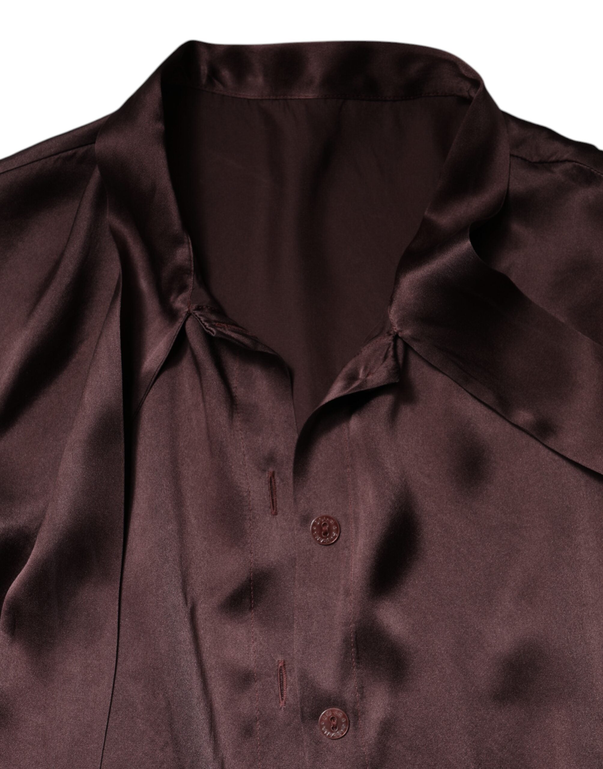 Dolce & Gabbana Brown Ascot Collar Long Sleeve Blouse Top - Luxe Nova