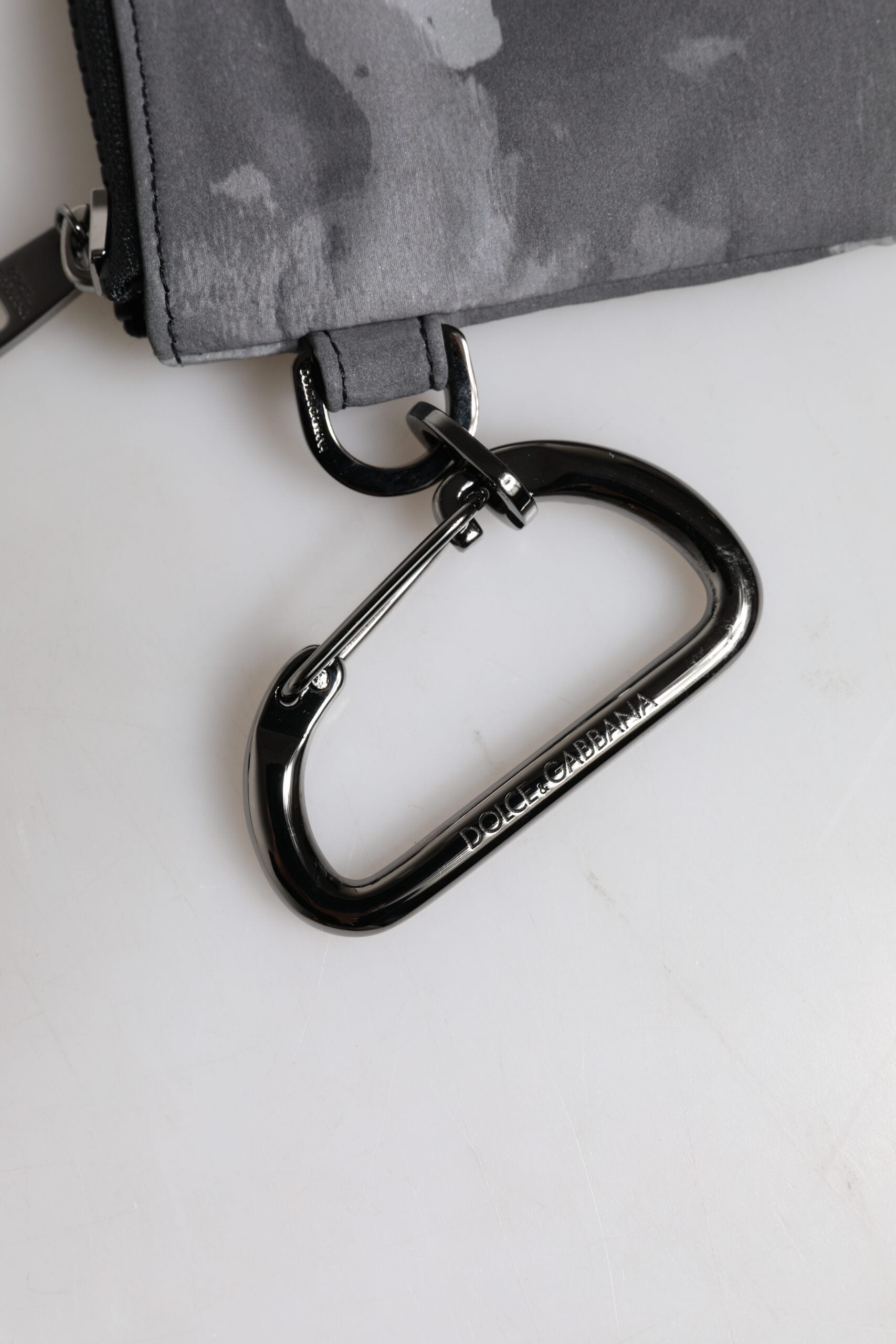 Dolce & Gabbana Black Gray Camouflage Logo Plaque Keyring Pouch Bag