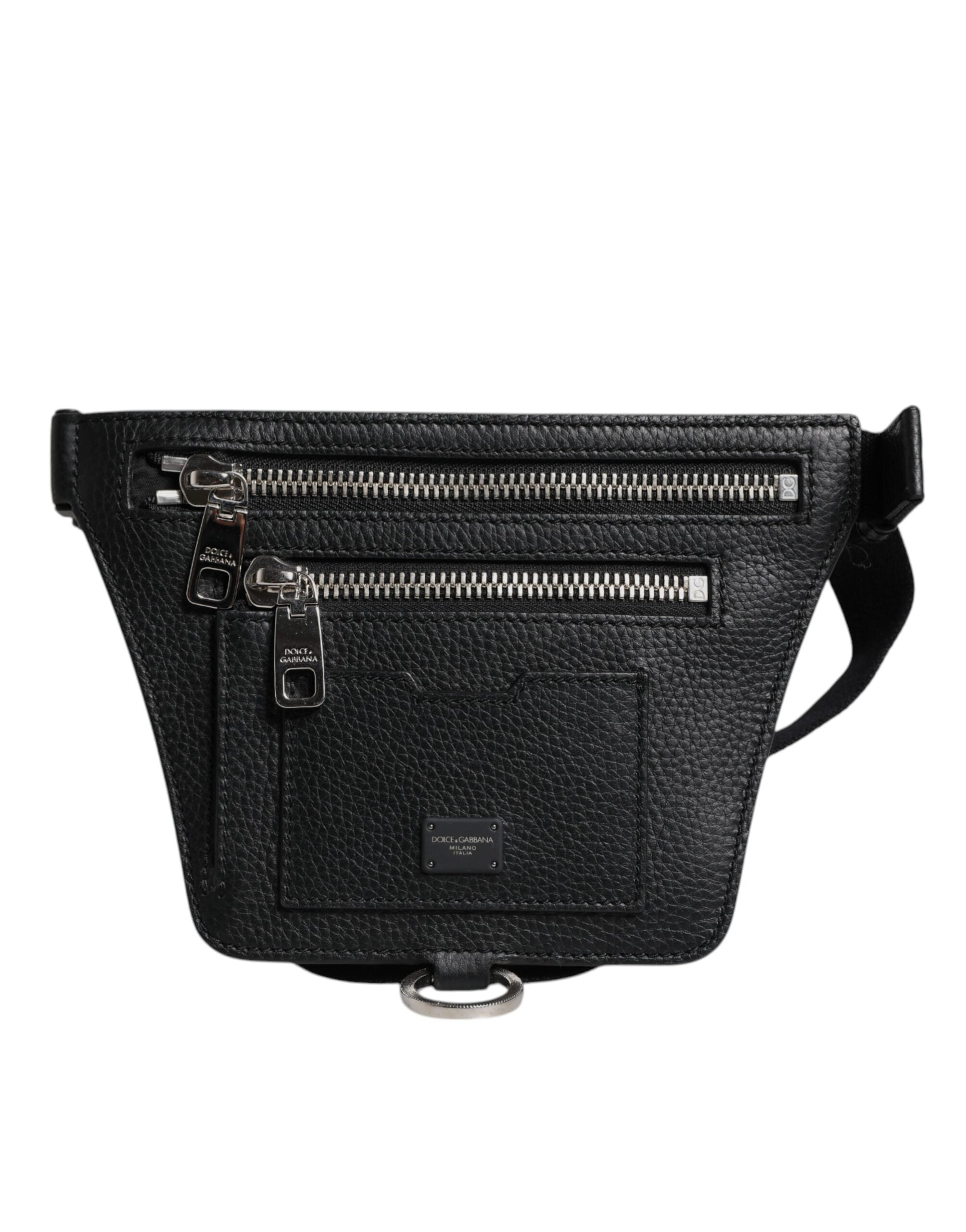 Dolce & Gabbana Black Calfskin Logo Plaque Belt Waist Men Fanny Pack Bag - Luxe Nova