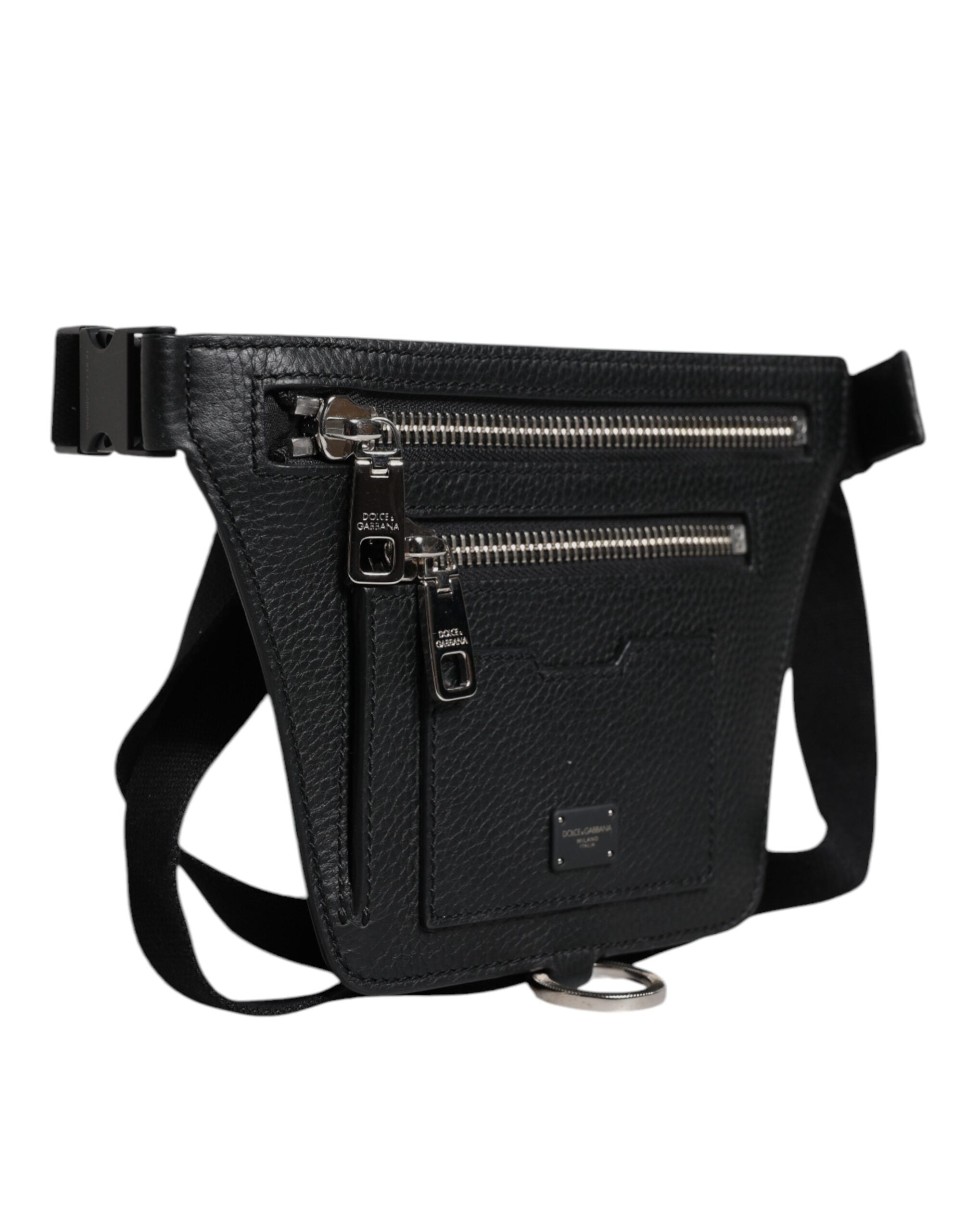 Dolce & Gabbana Black Calfskin Logo Plaque Belt Waist Men Fanny Pack Bag - Luxe Nova