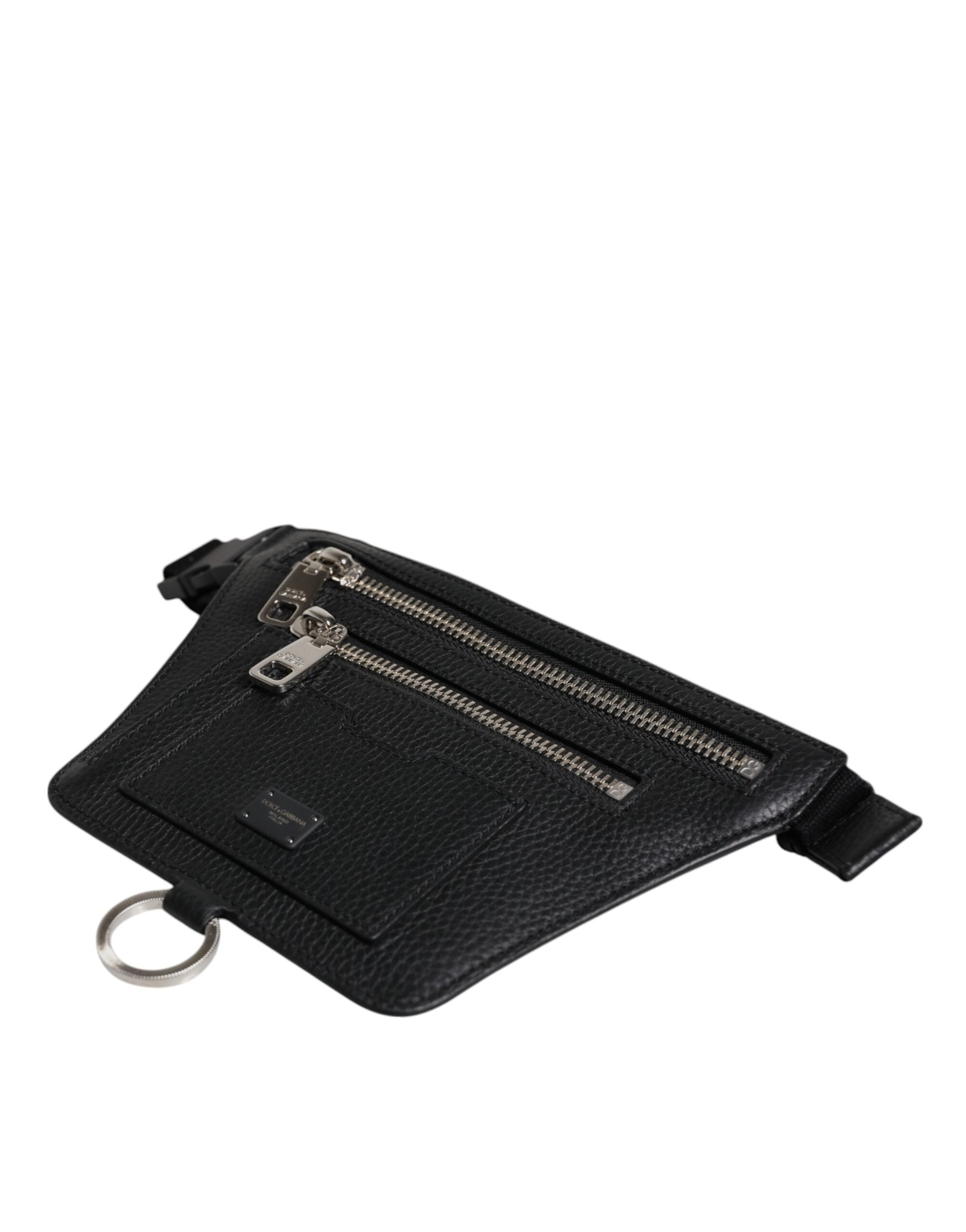 Dolce & Gabbana Black Calfskin Logo Plaque Belt Waist Men Fanny Pack Bag - Luxe Nova