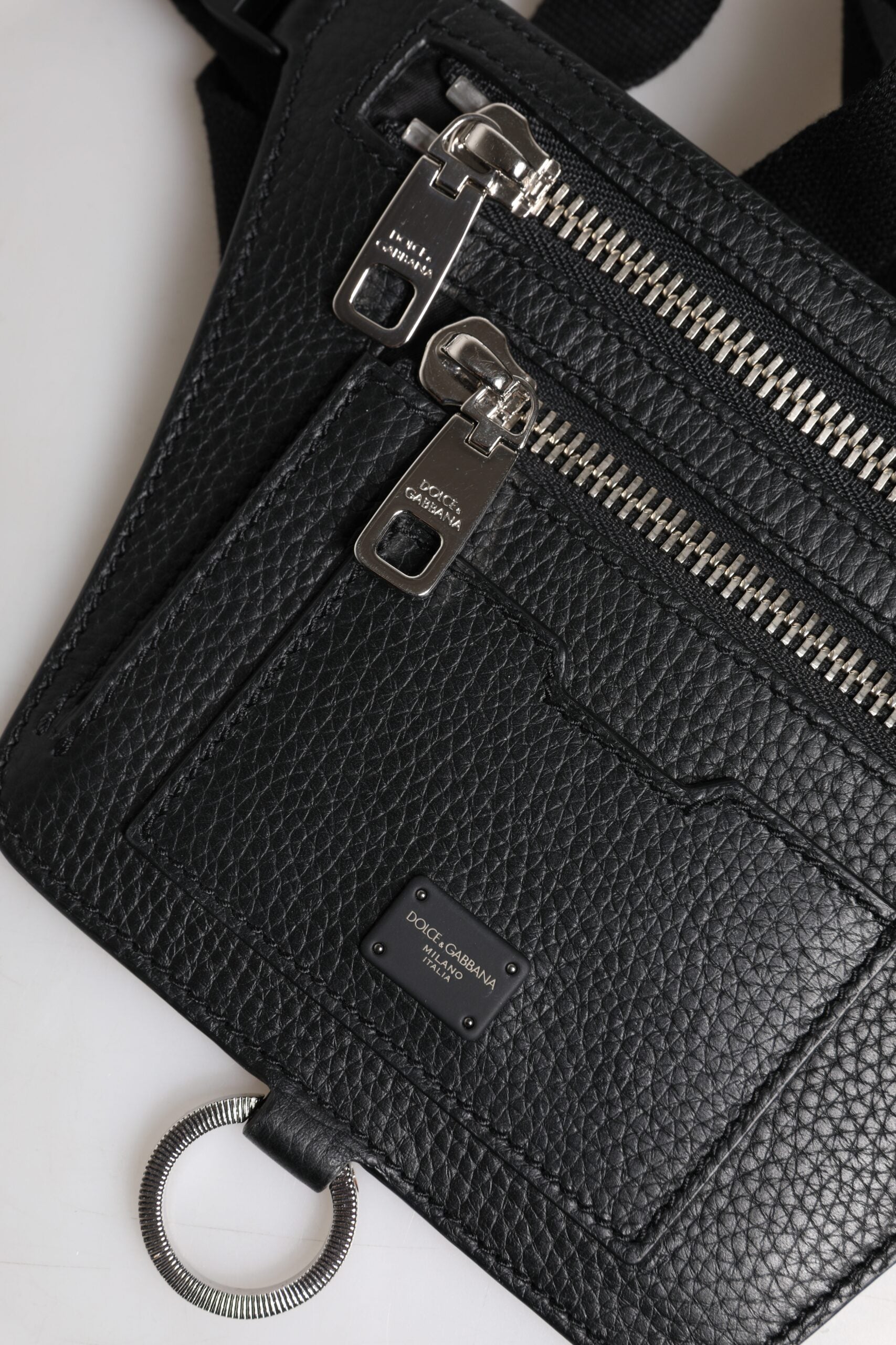 Dolce & Gabbana Black Calfskin Logo Plaque Belt Waist Men Fanny Pack Bag - Luxe Nova