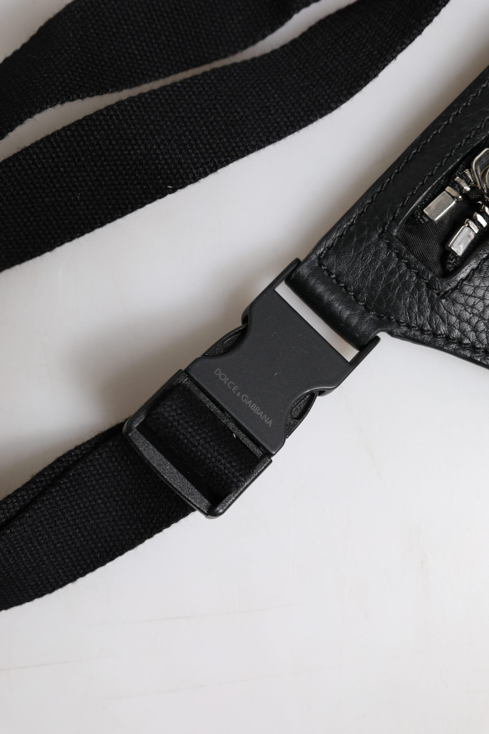 Dolce & Gabbana Black Calfskin Logo Plaque Belt Waist Men Fanny Pack Bag - Luxe Nova