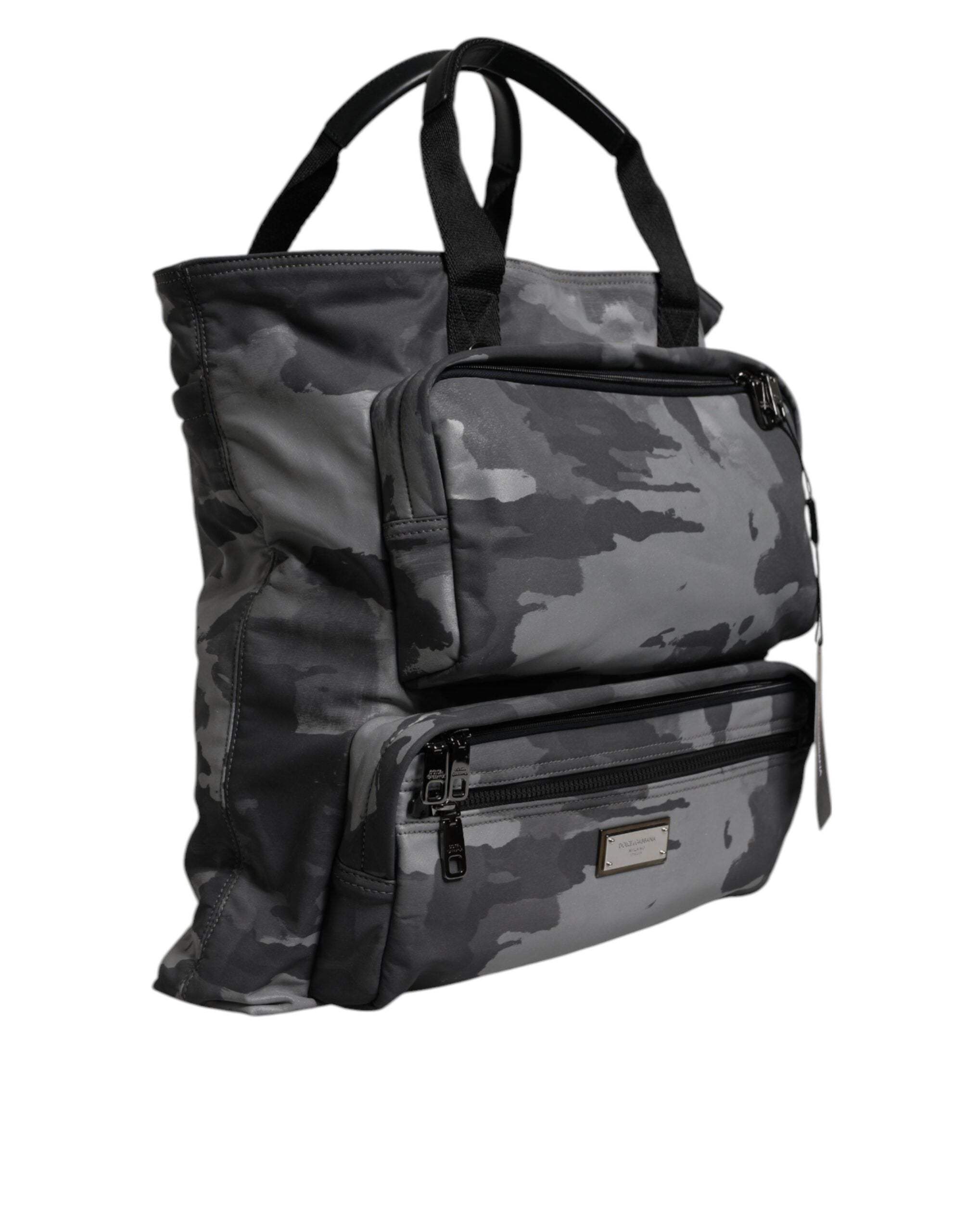 Dolce & Gabbana Gray Camo Cotton Multiple Compartments Tote Bag