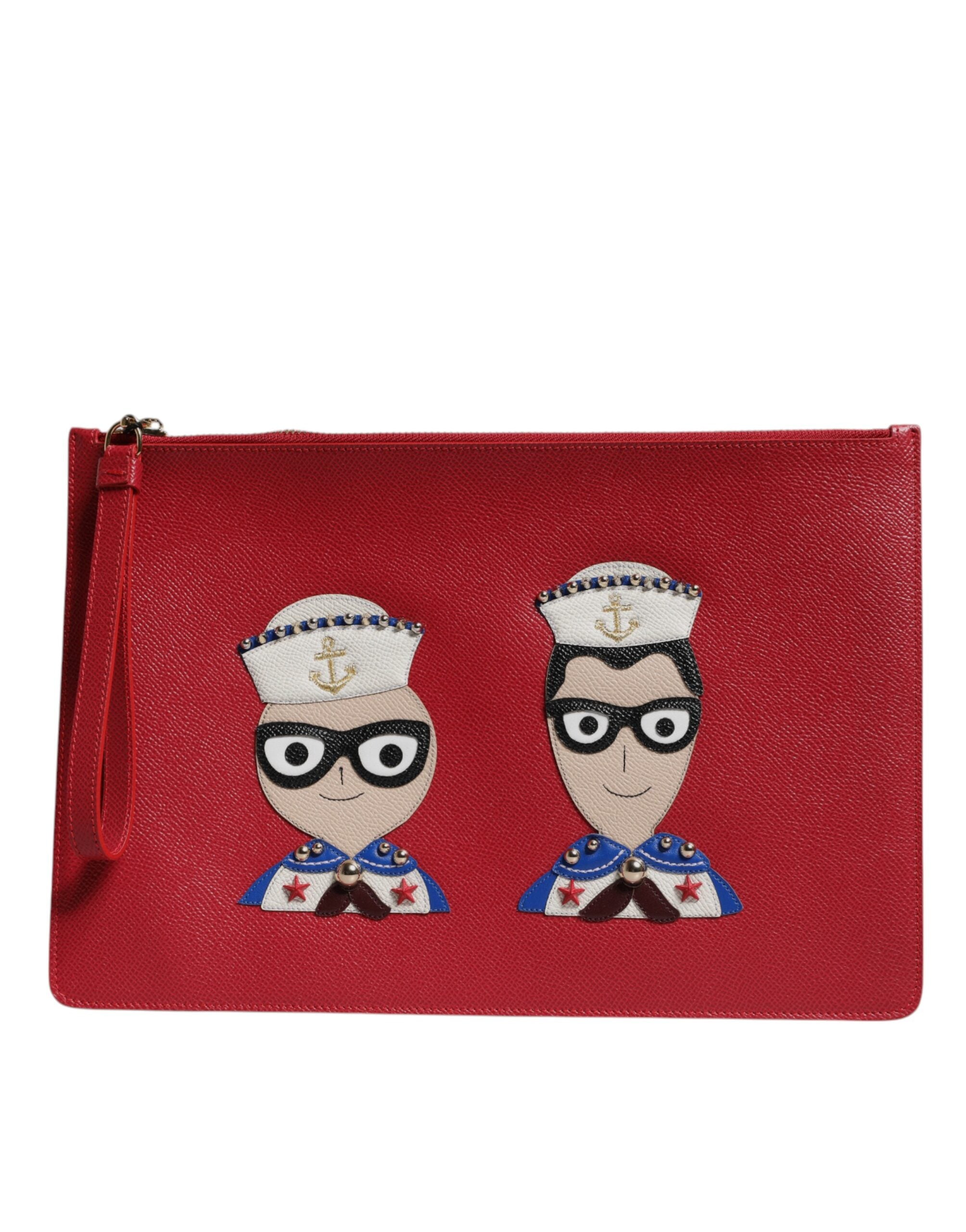 Dolce & Gabbana Red #DGFamily Embellished Leather Clutch Bag - Luxe Nova