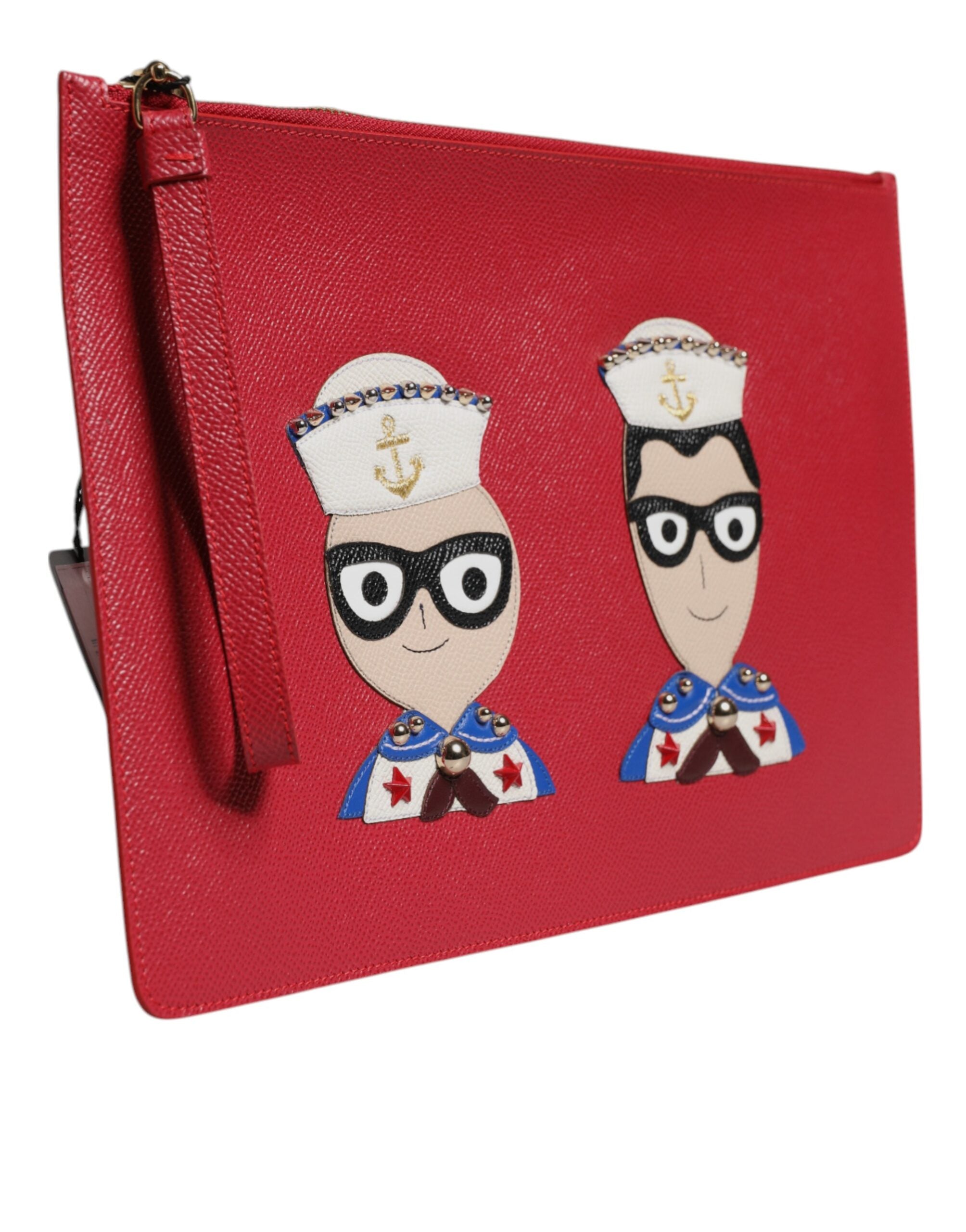 Dolce & Gabbana Red #DGFamily Embellished Leather Clutch Bag - Luxe Nova