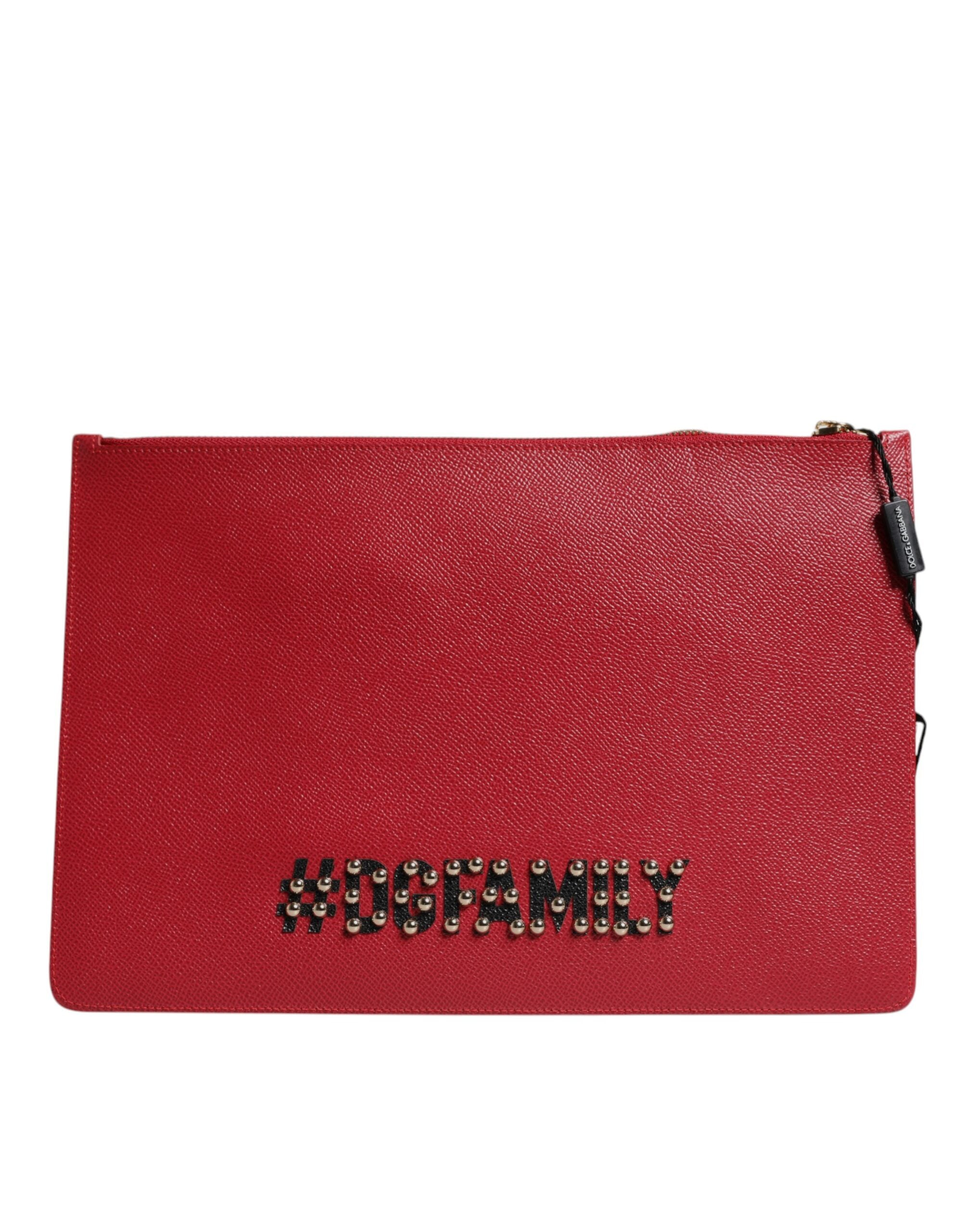 Dolce & Gabbana Red #DGFamily Embellished Leather Clutch Bag - Luxe Nova