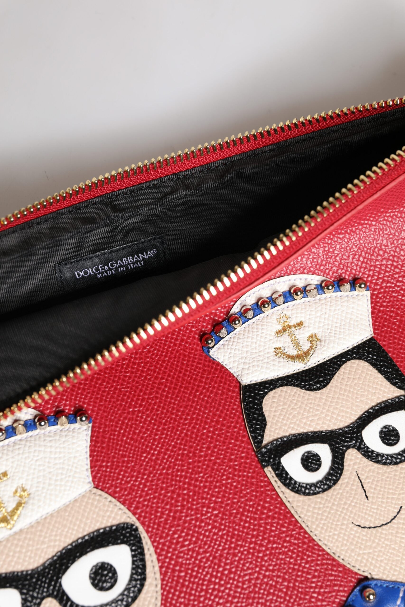 Dolce & Gabbana Red #DGFamily Embellished Leather Clutch Bag - Luxe Nova