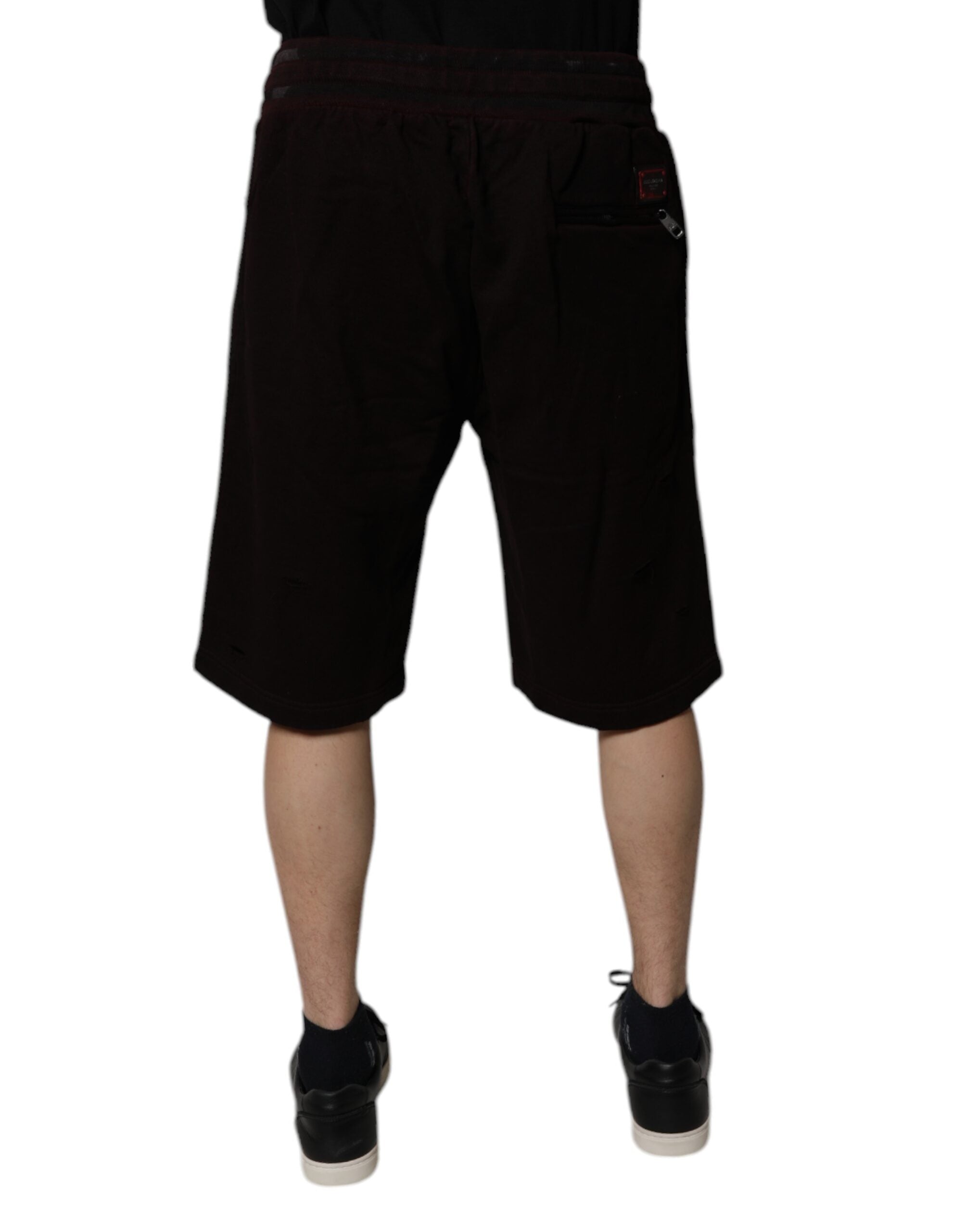 Dolce & Gabbana Maroon Cotton Logo Plaque Men Bermuda Shorts