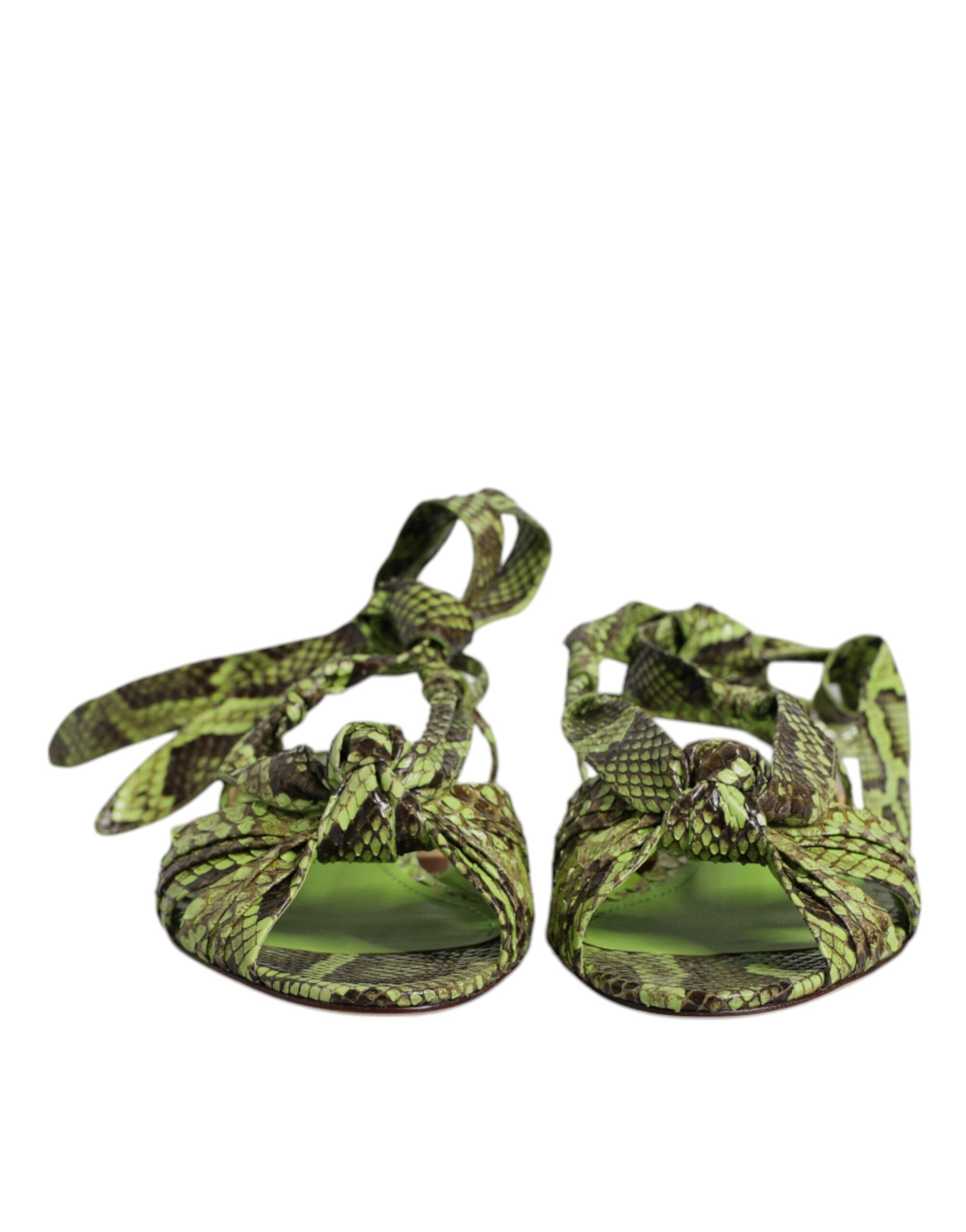 Dolce & Gabbana Green Animal Print Ankle Wrap Sandals Shoes - Luxe Nova