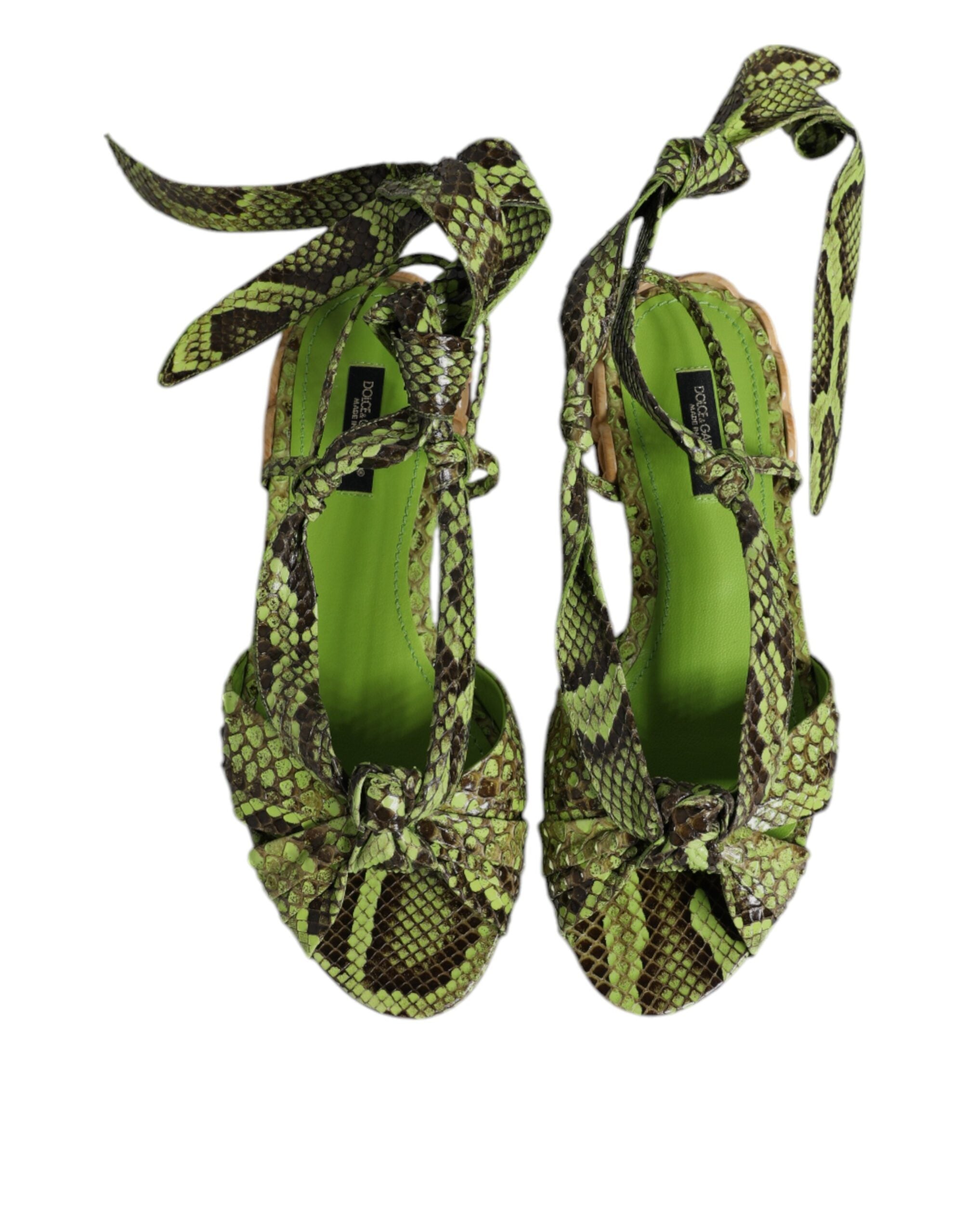 Dolce & Gabbana Green Animal Print Ankle Wrap Sandals Shoes - Luxe Nova