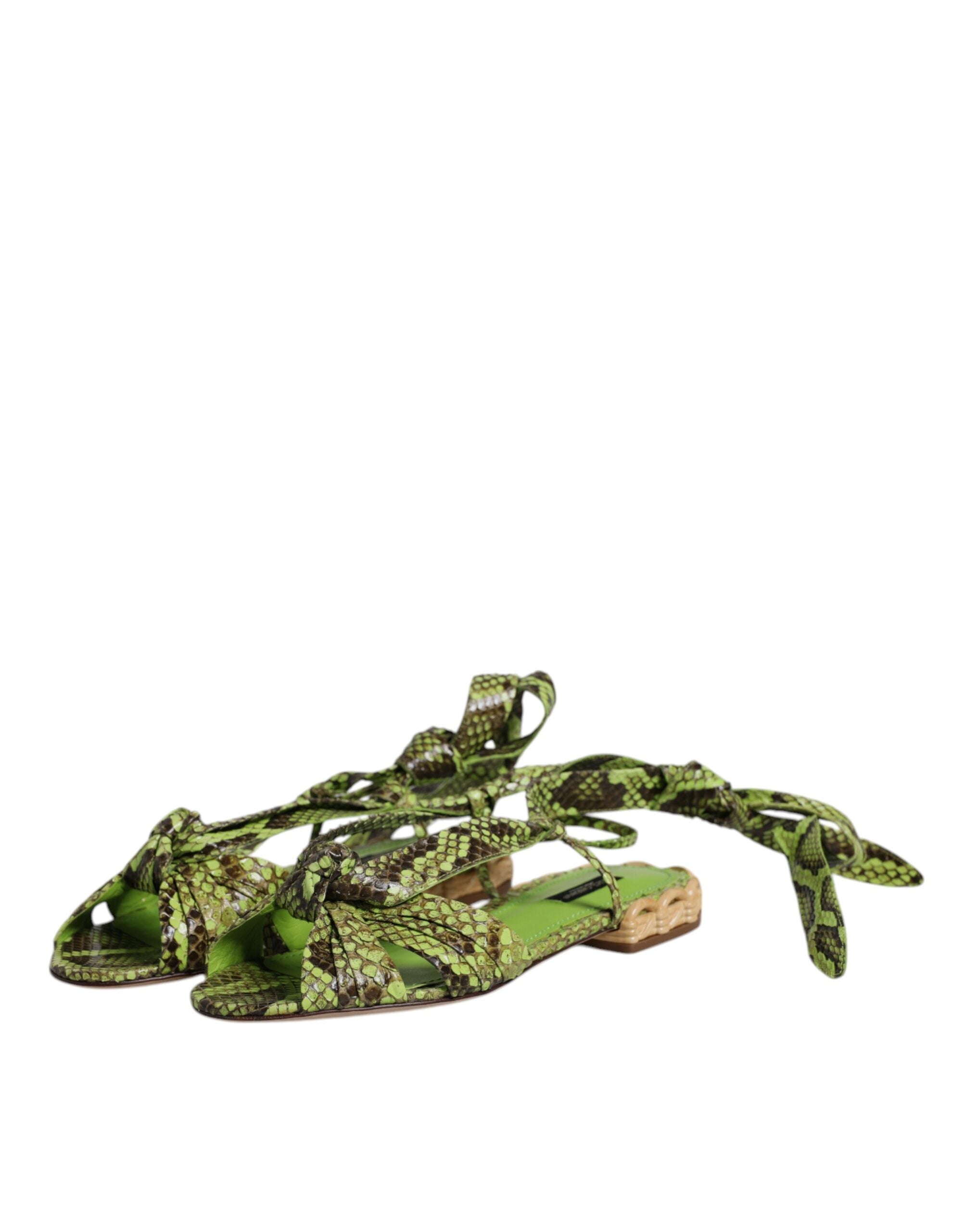 Dolce & Gabbana Green Animal Print Ankle Wrap Sandals Shoes - Luxe Nova