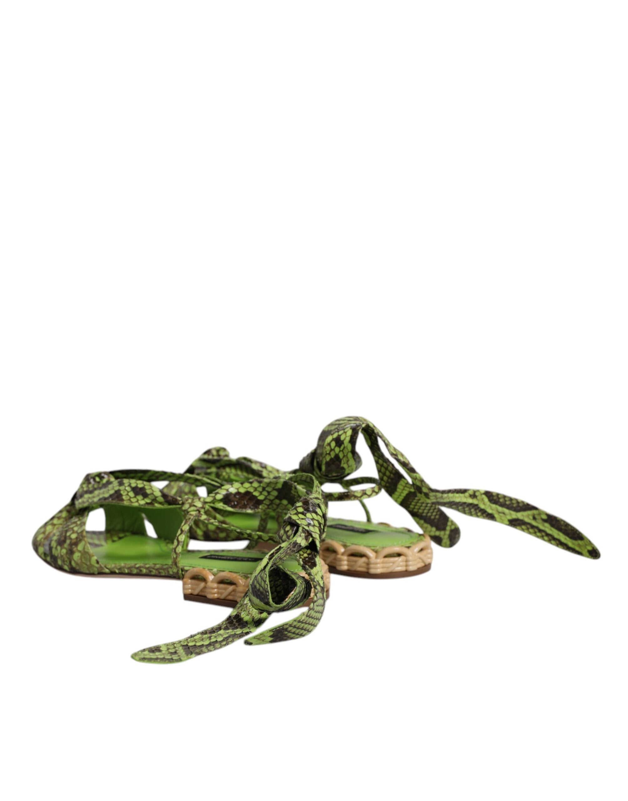 Dolce & Gabbana Green Animal Print Ankle Wrap Sandals Shoes - Luxe Nova