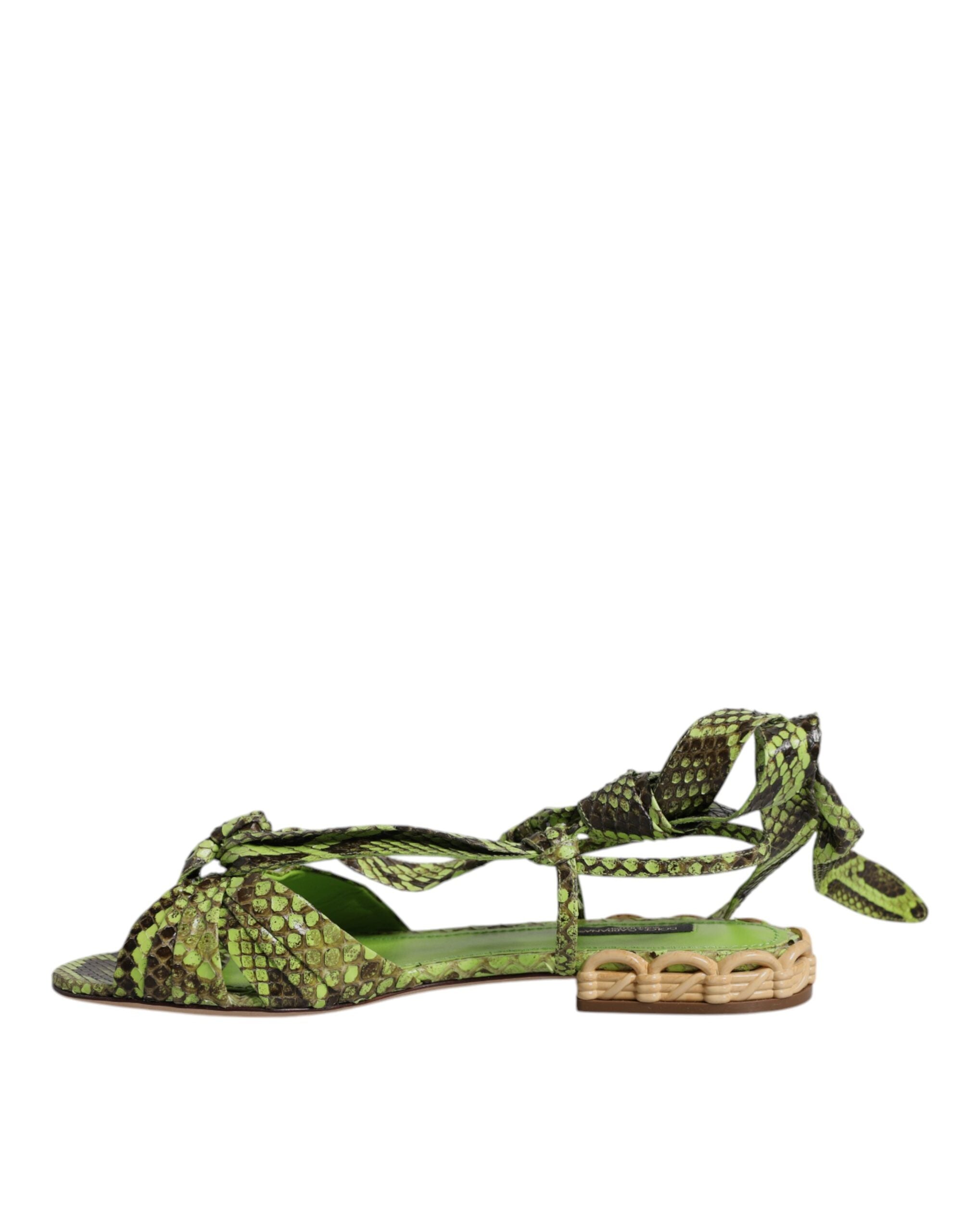Dolce & Gabbana Green Animal Print Ankle Wrap Sandals Shoes - Luxe Nova